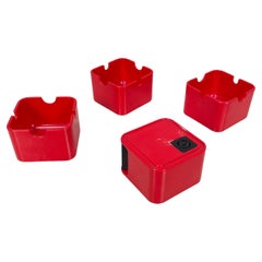 Vintage German modern red ashtrays and lighter Quadro Florian Seiffer for Consul, 1970s