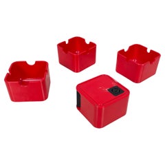 German modern red ashtrays and lighter Quadro Florian Seiffer for Consul, 1970s German modern red ashtrays and lighter Quadro Florian Seiffer for Consul, 1970s