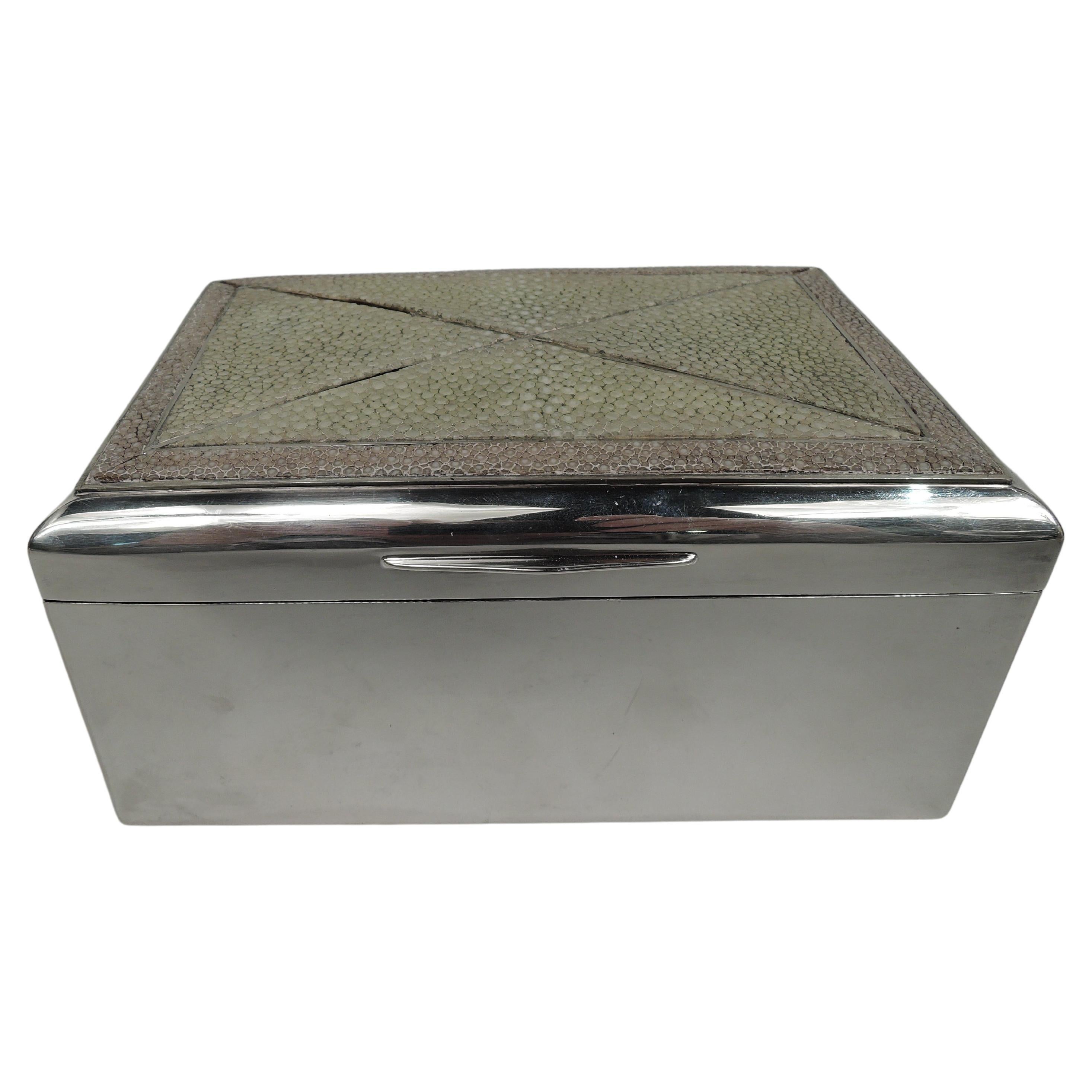 German Modern Silver and Shagreen Silver Box For Sale