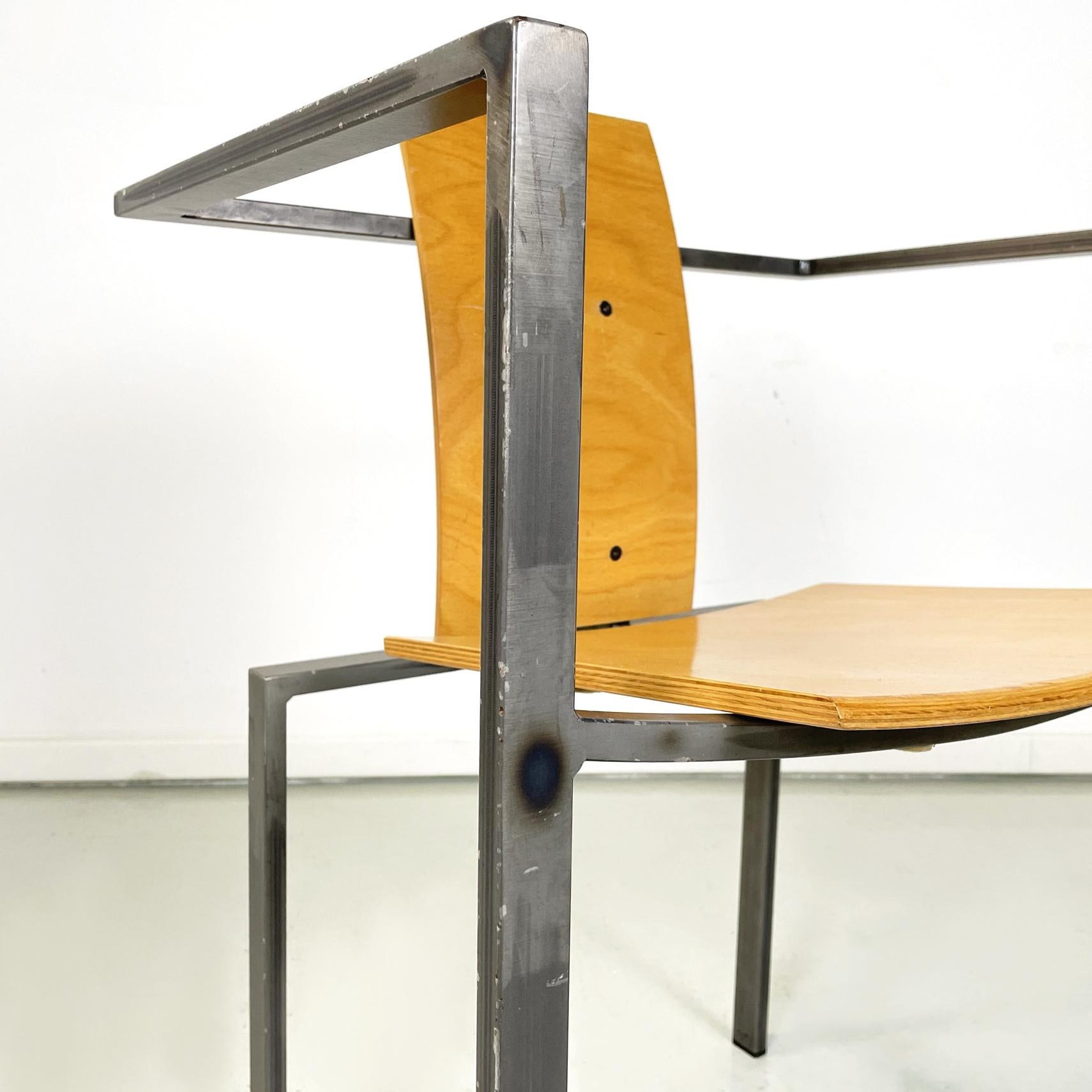 German Modern Squared Chair in Wood and Metal by Karl-Friedrich Foster KKF, 1980 For Sale 9