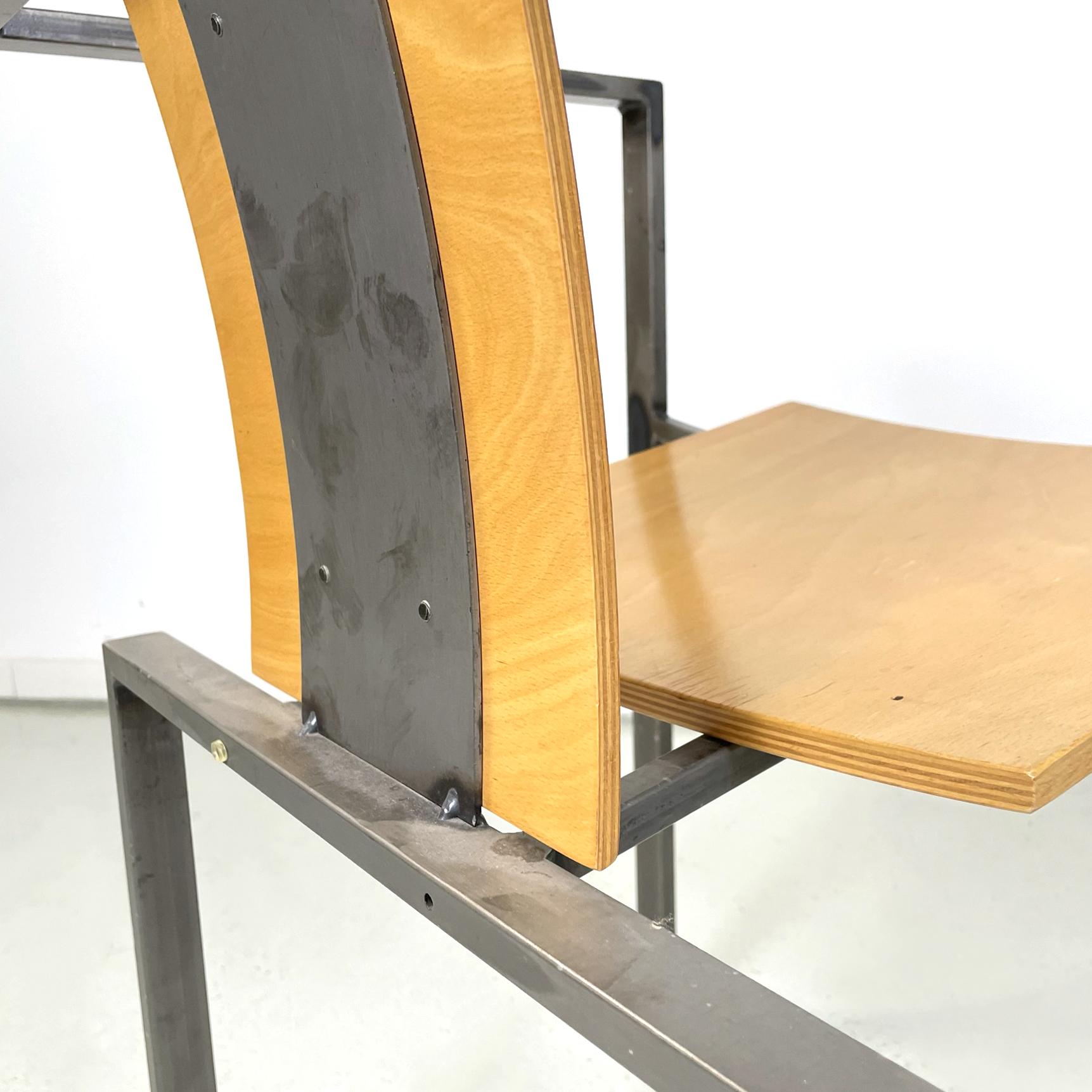 German Modern Squared Chair in Wood and Metal by Karl-Friedrich Foster KKF, 1980 For Sale 10