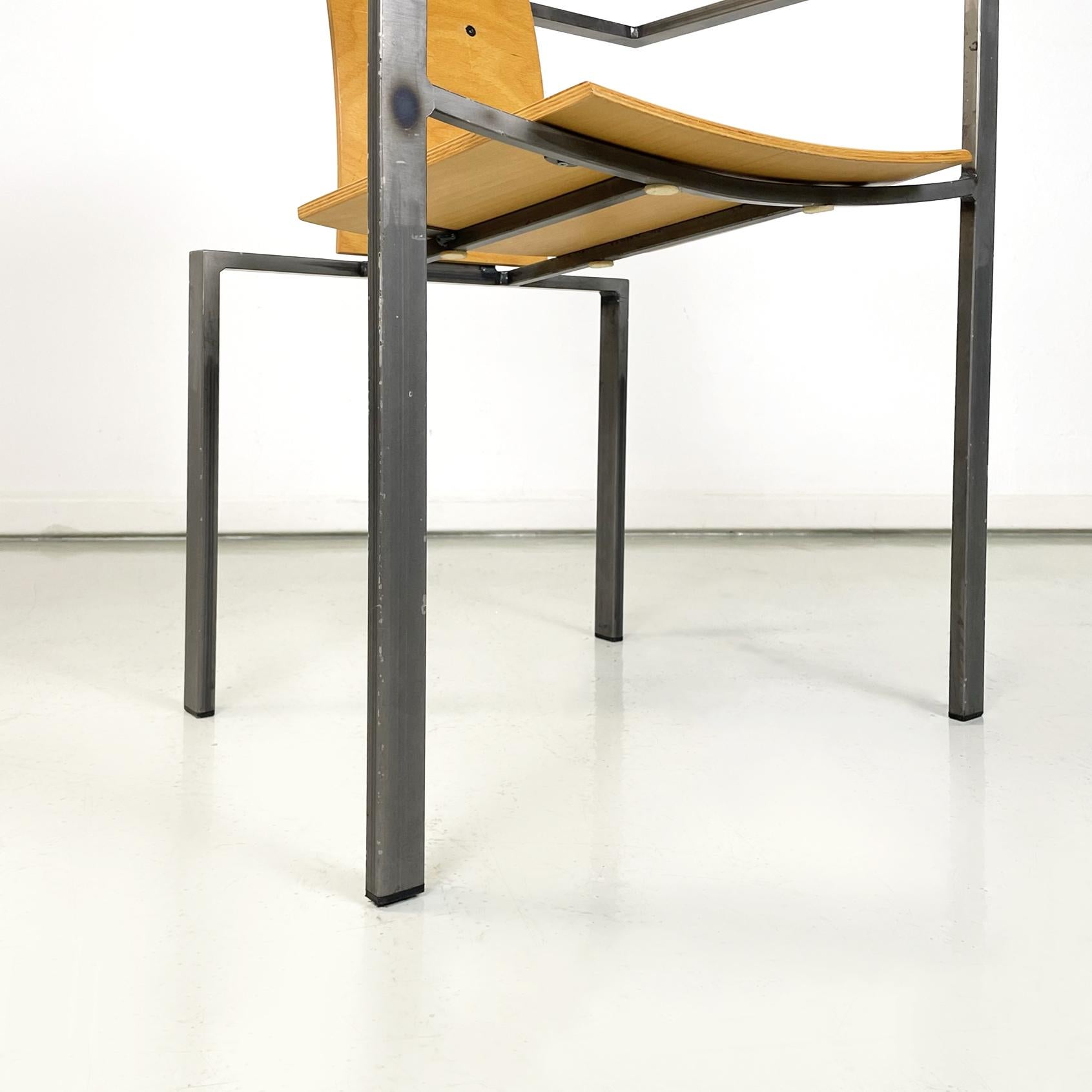 German Modern Squared Chair in Wood and Metal by Karl-Friedrich Foster KKF, 1980 For Sale 13