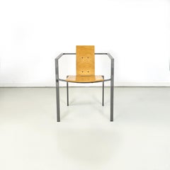 German Modern Squared Chair in Wood and Metal by Karl-Friedrich Foster KKF, 1980