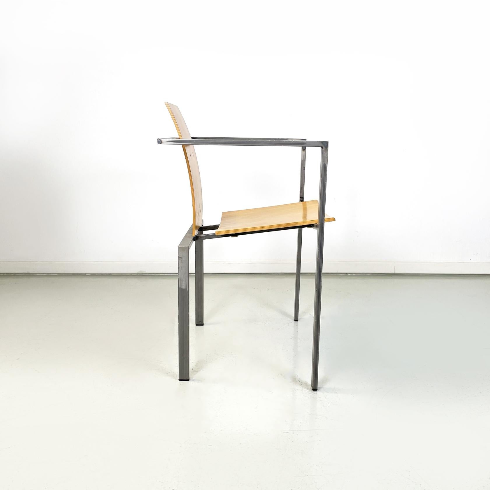 German Modern Squared Chair in Wood and Metal by Karl-Friedrich Foster KKF, 1980 In Good Condition For Sale In MIlano, IT