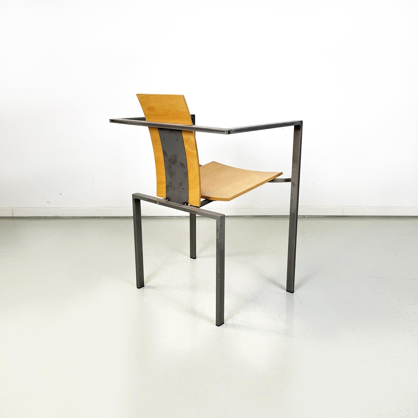 Late 20th Century German Modern Squared Chair in Wood and Metal by Karl-Friedrich Foster KKF, 1980 For Sale
