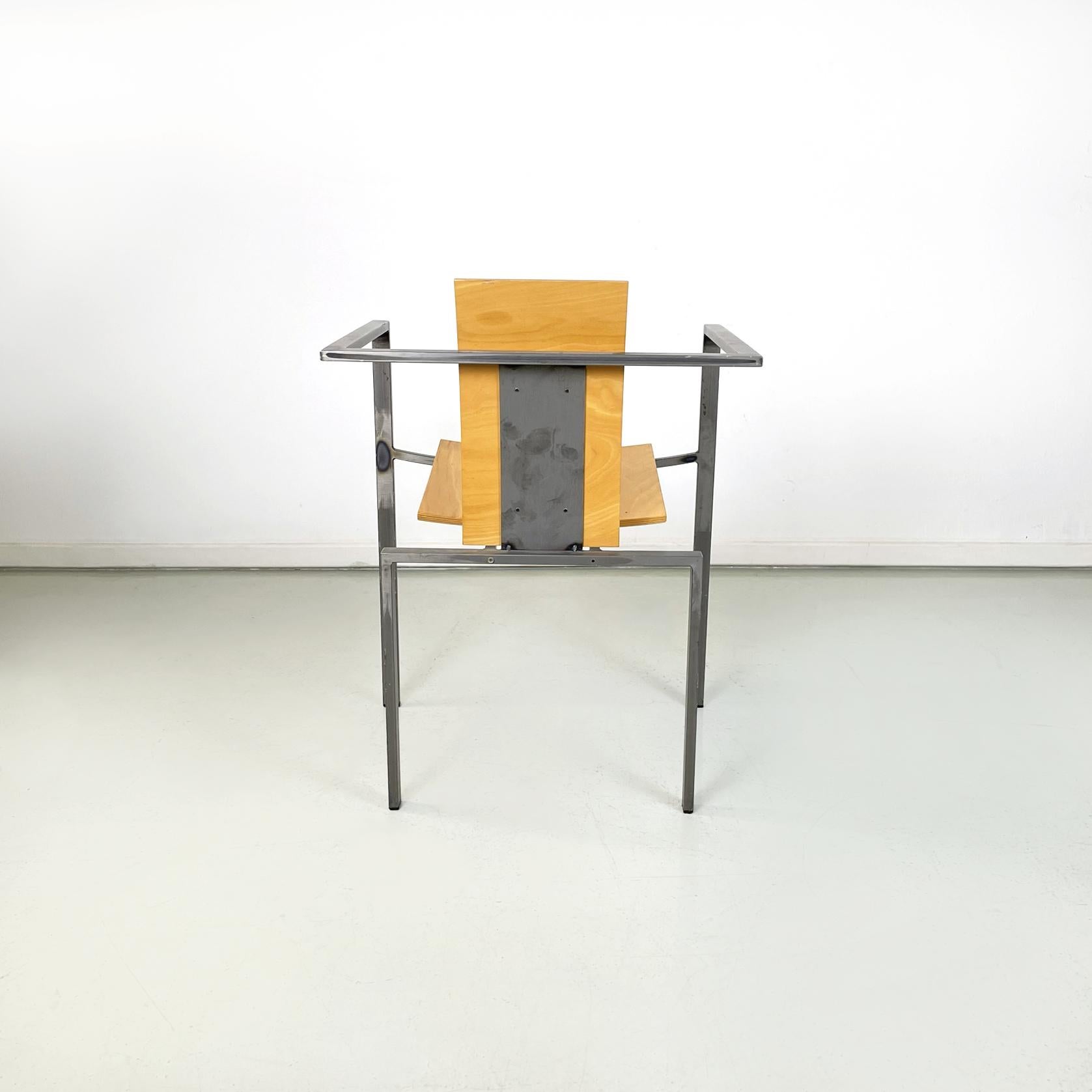 German Modern Squared Chair in Wood and Metal by Karl-Friedrich Foster KKF, 1980 For Sale 1