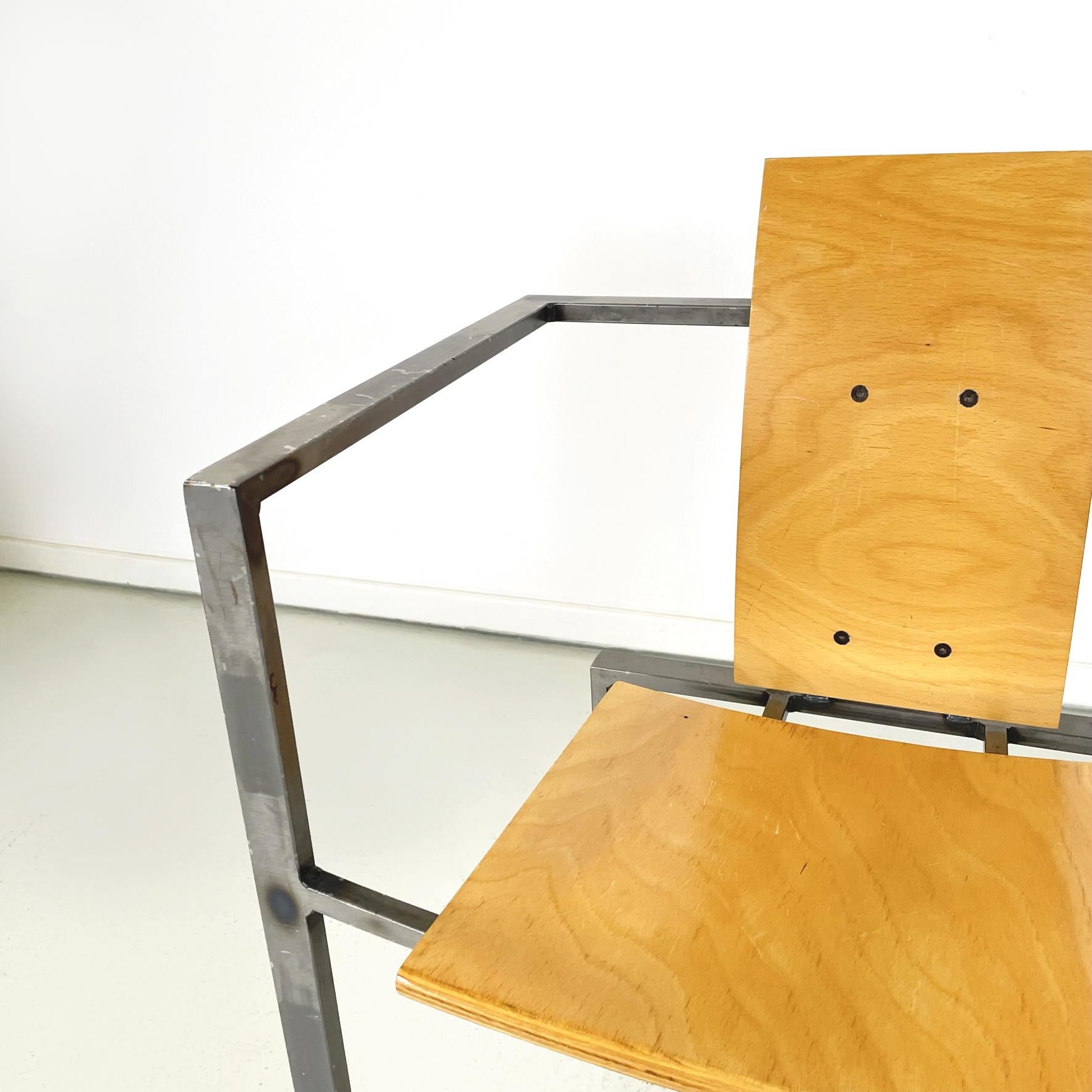 German Modern Squared Chair in Wood and Metal by Karl-Friedrich Foster KKF, 1980 For Sale 2