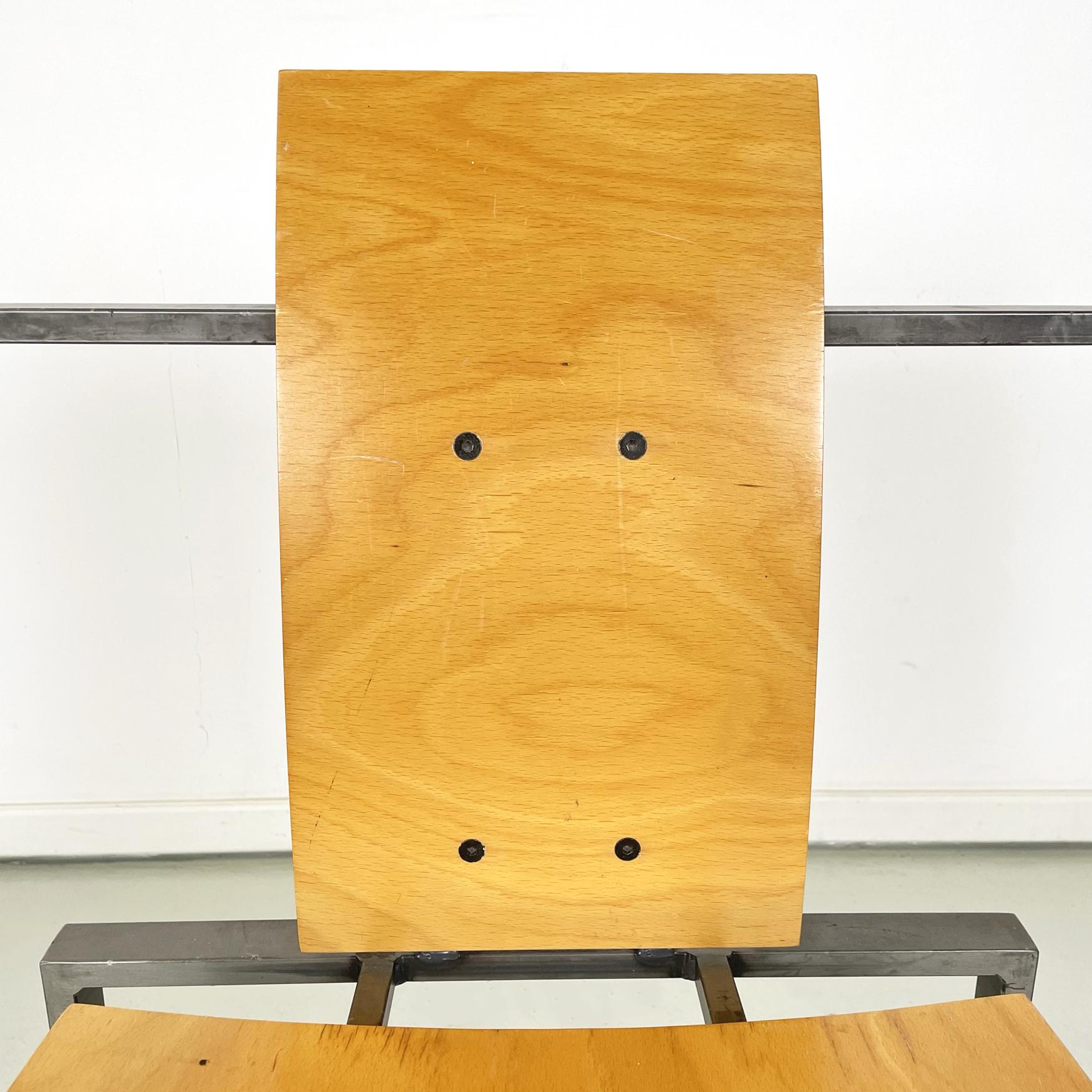 Métal Chaise carrée allemande moderne en bois et métal de Karl-Friedrich Foster KKF, 1980 en vente