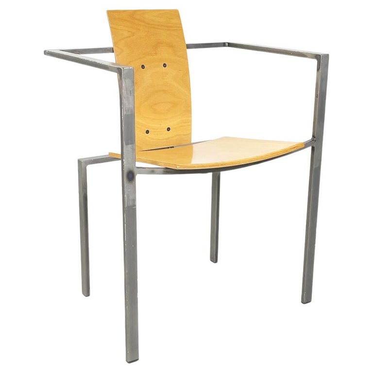 German Modern Squared Chair in Wood and Metal by KarlFriedrich Foster KKF, 1980 For Sale at 1stDibs