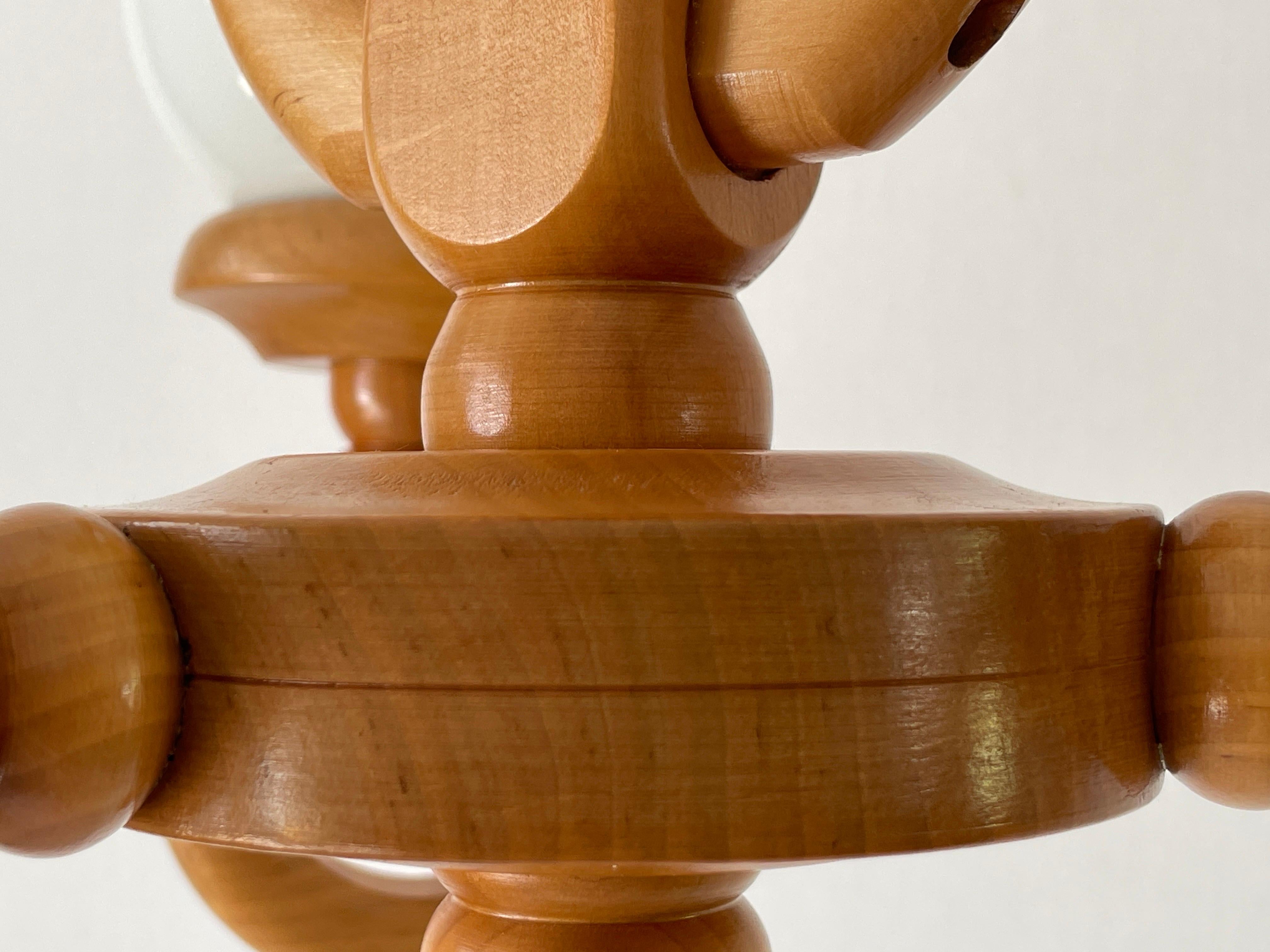 German Modern Triple Opaline Glass & Wood Chain Body Ceiling Lamp, 1970s, German For Sale 1