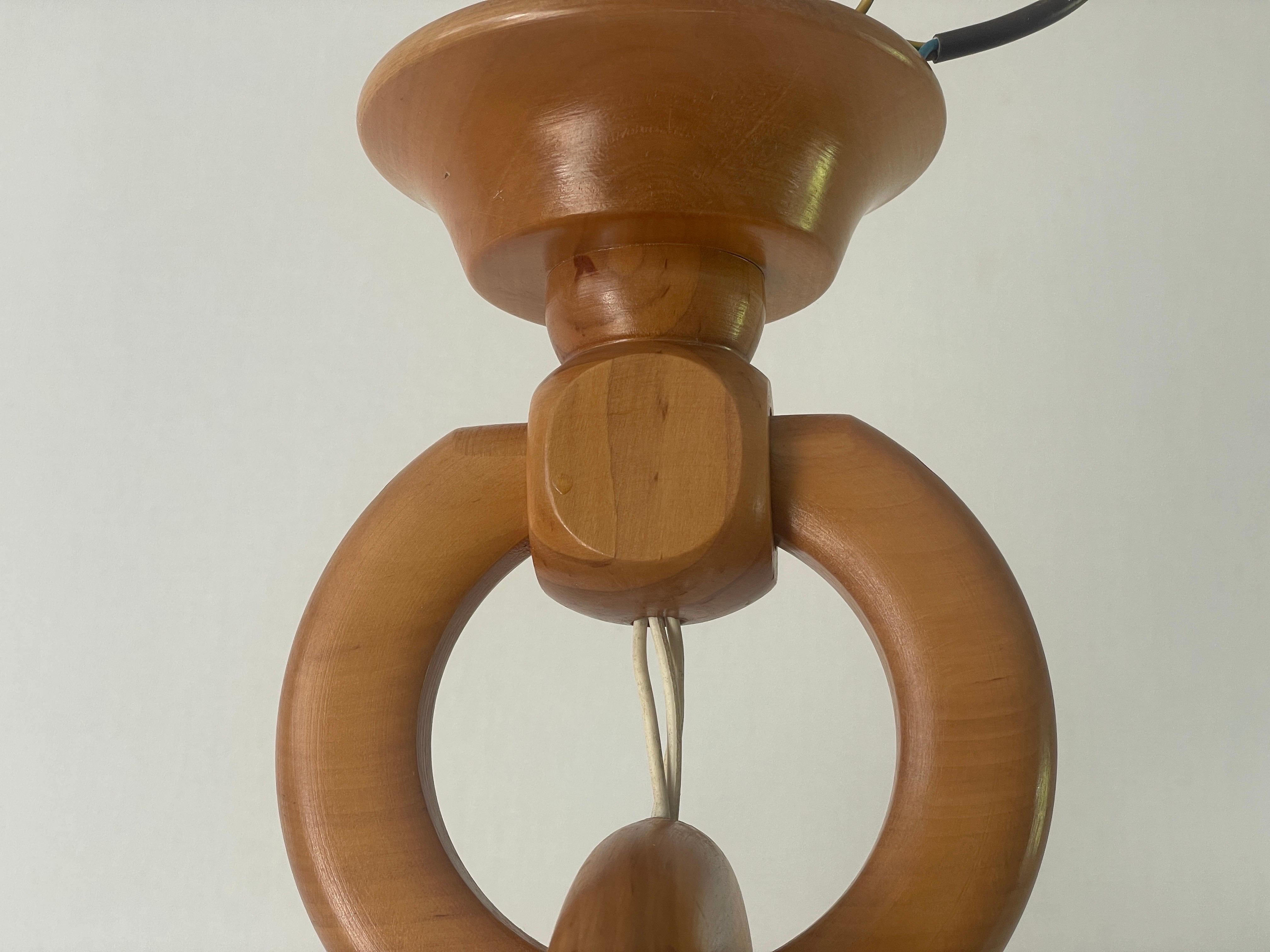 German Modern Triple Opaline Glass & Wood Chain Body Ceiling Lamp, 1970s, German For Sale 2