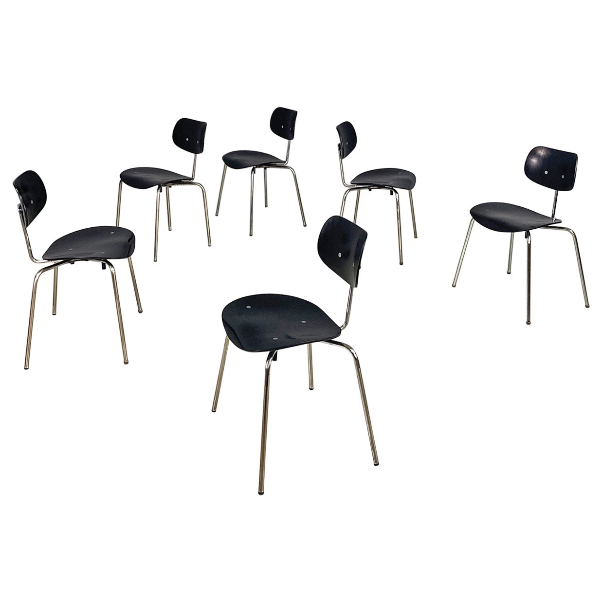 German modern wood metal SE68 chairs by Egon Eiermann for Wilde + Spieth, 1960s