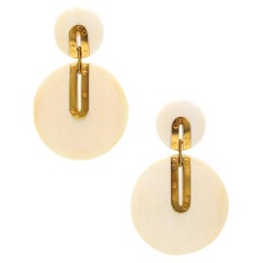 Used German Modernist 1970 Geometric Statement Dangle Drop Earrings 18Kt Yellow Gold