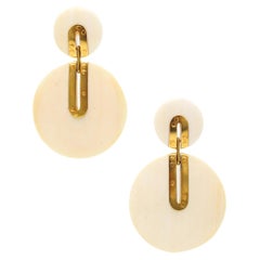 German Modernist 1970 Geometric Statement Dangle Drop Earrings 18Kt Yellow Gold