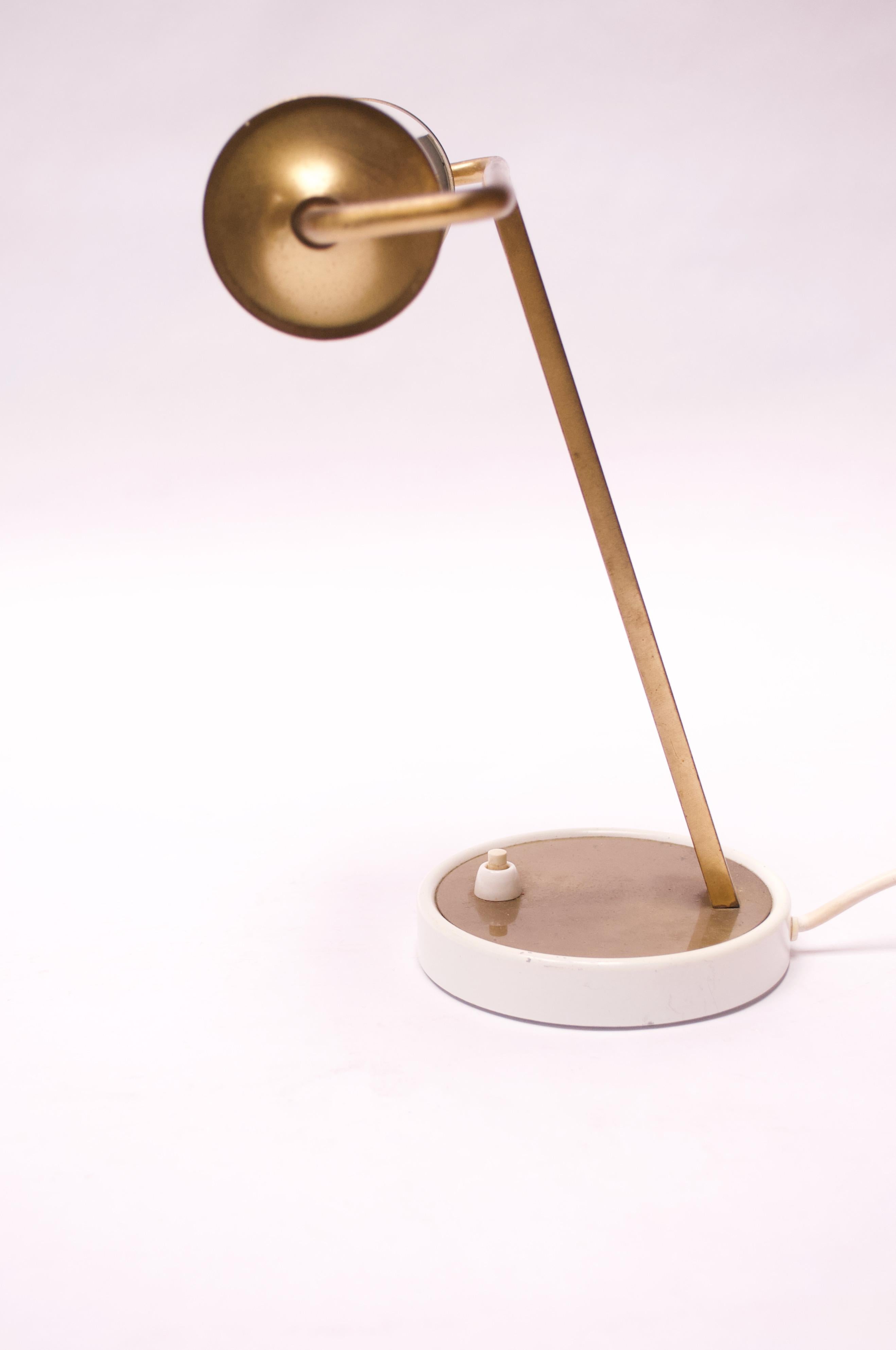 Mid-Century Modern German Modernist Brass and Metal Table Lamp with Pivoting Shade For Sale