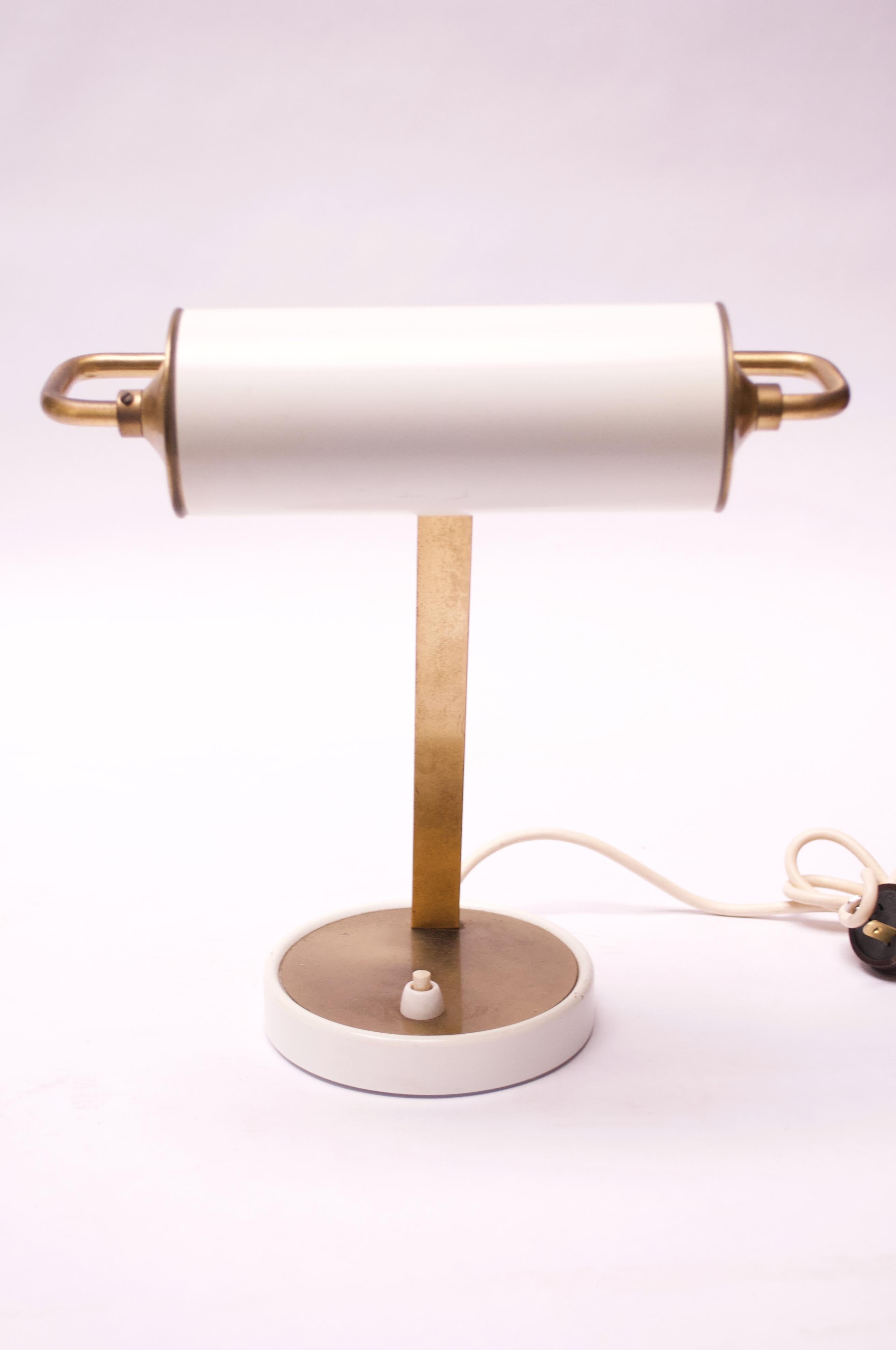 Painted German Modernist Brass and Metal Table Lamp with Pivoting Shade For Sale