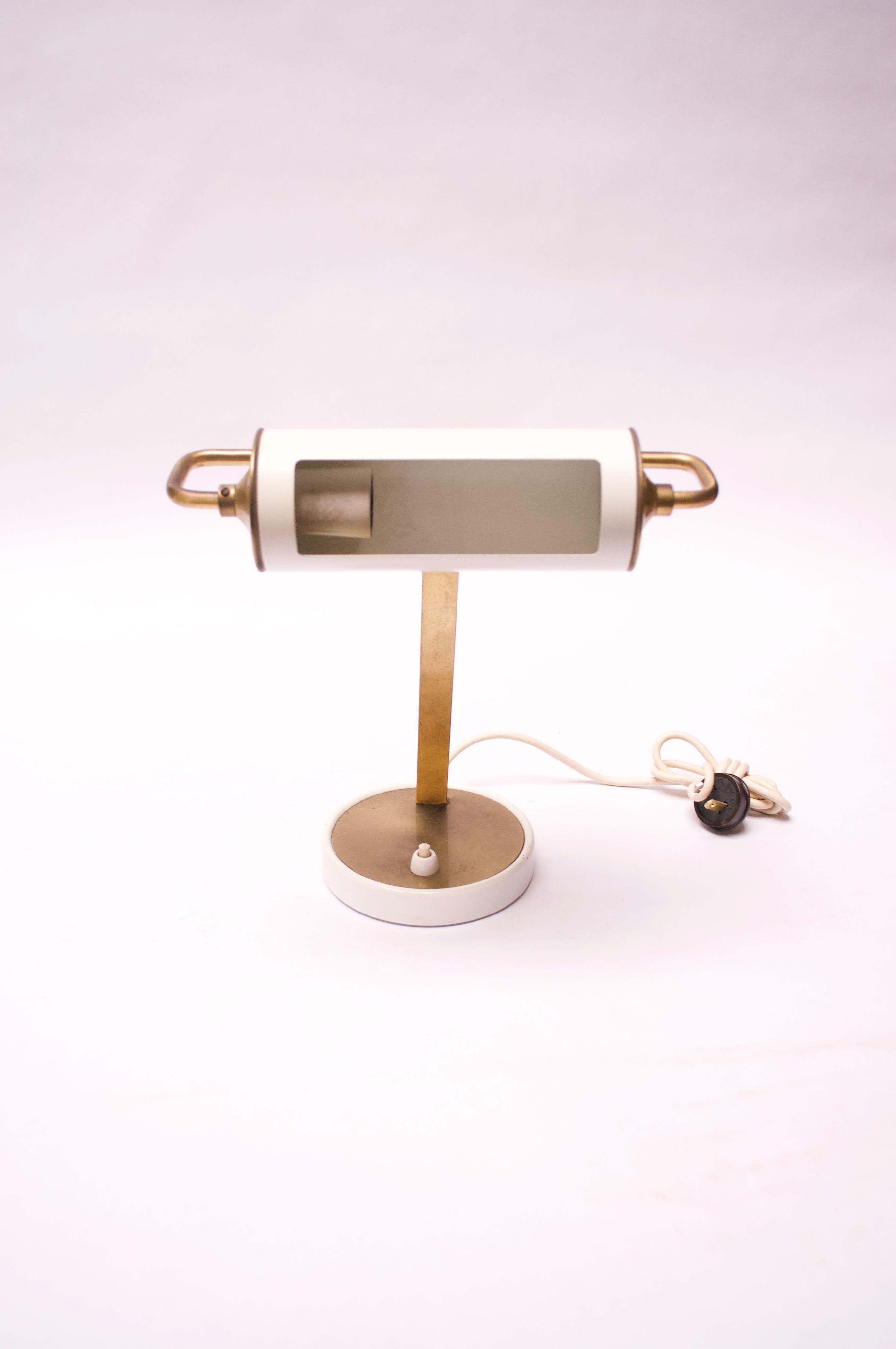 German Modernist Brass and Metal Table Lamp with Pivoting Shade In Good Condition For Sale In Brooklyn, NY