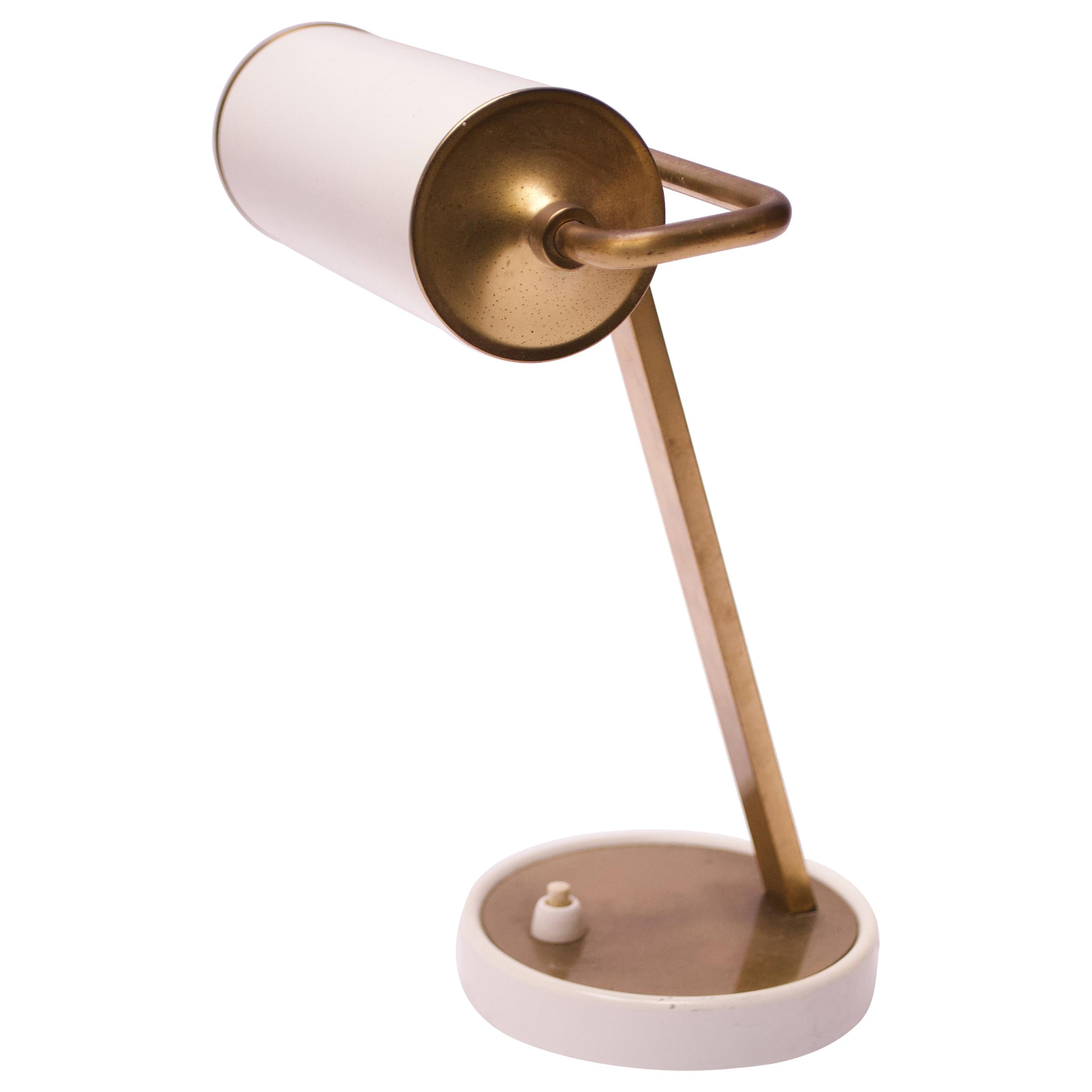 German Modernist Brass and Metal Table Lamp with Pivoting Shade For Sale