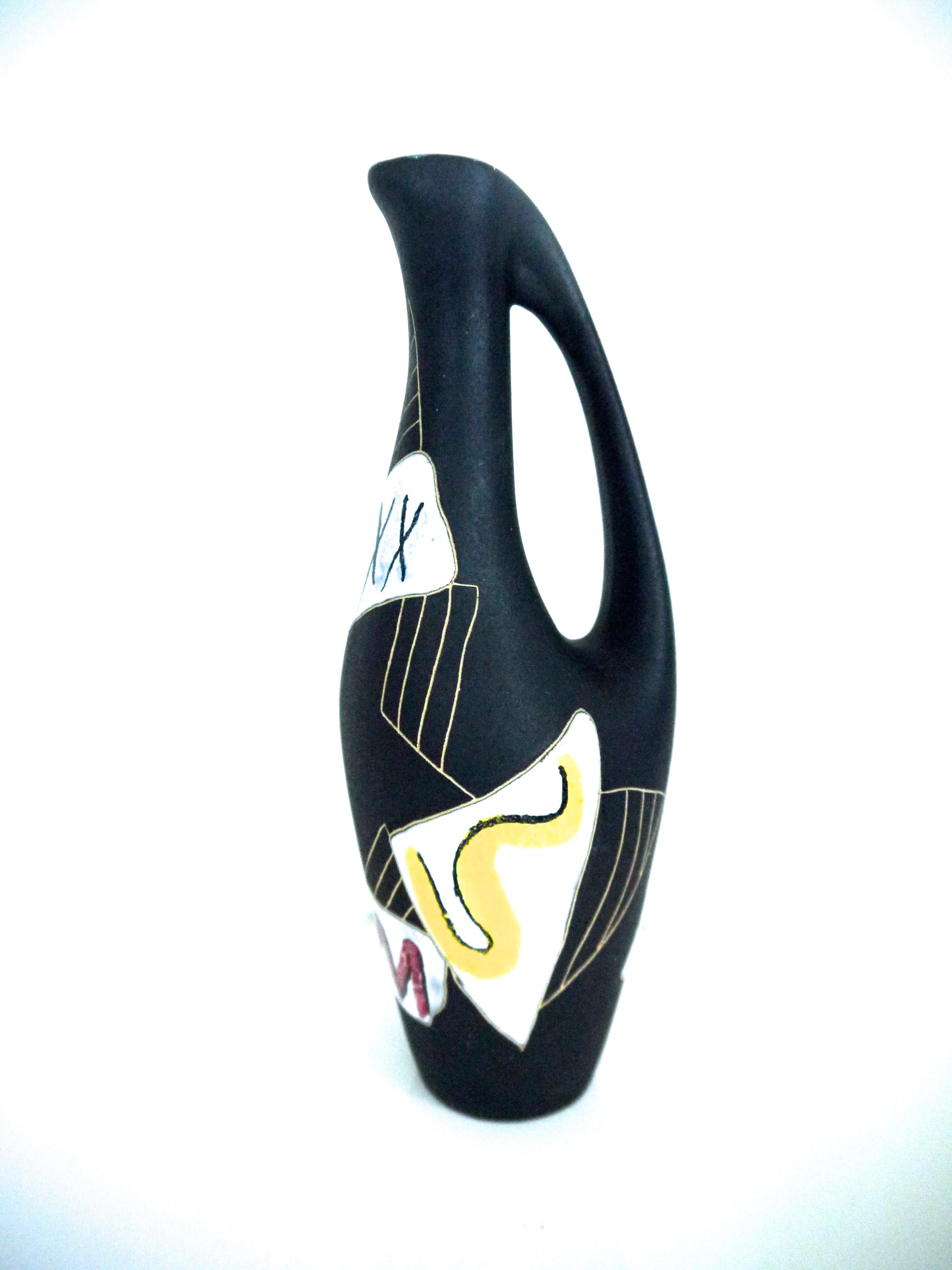 Bauhaus German Modernist Hand Painted Ceramic Pitcher 'small' 'Morroco' Design, 1950s For Sale