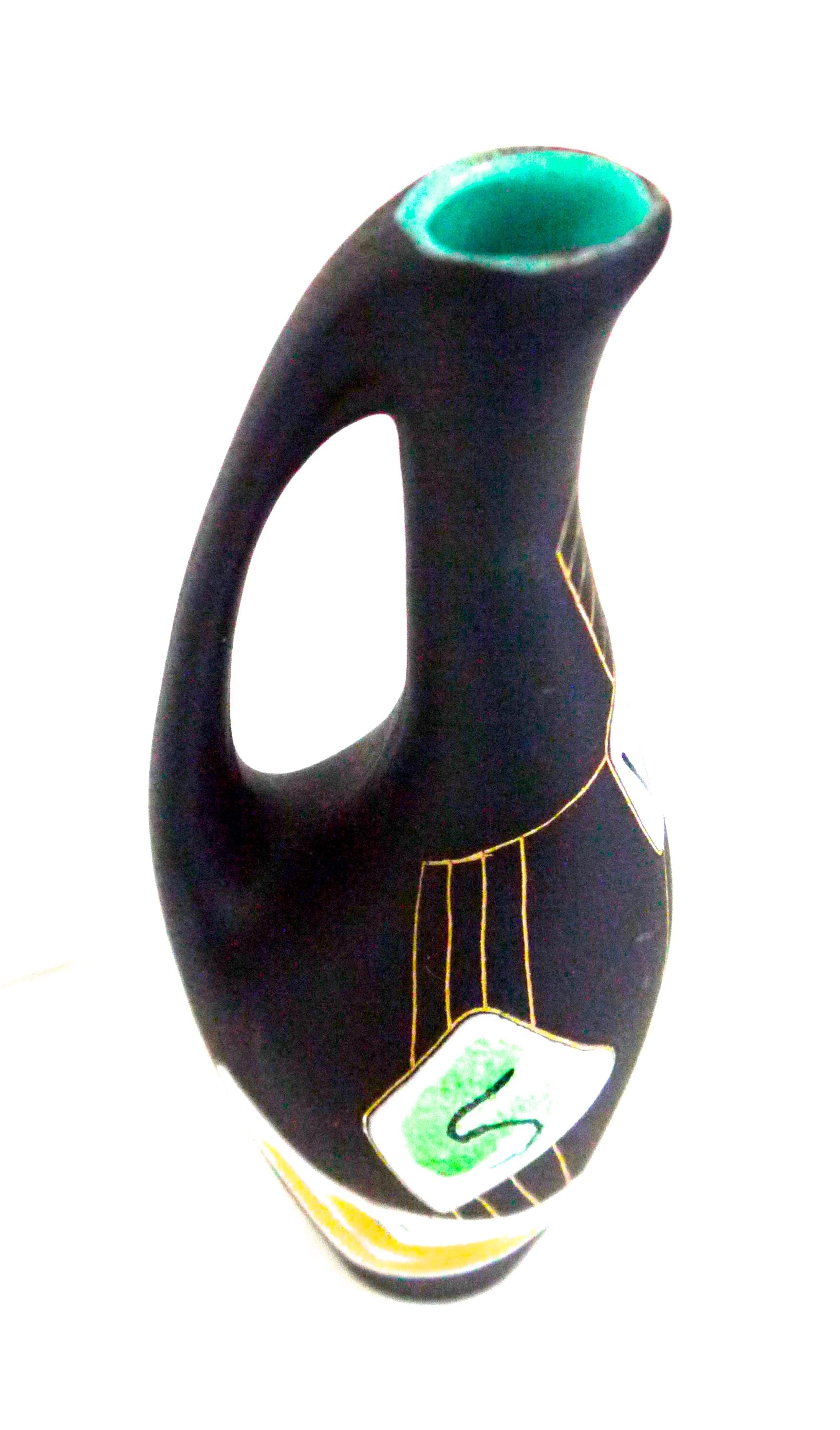 German Modernist Hand Painted Ceramic Pitcher 'small' 'Morroco' Design, 1950s In Good Condition For Sale In Halstead, GB