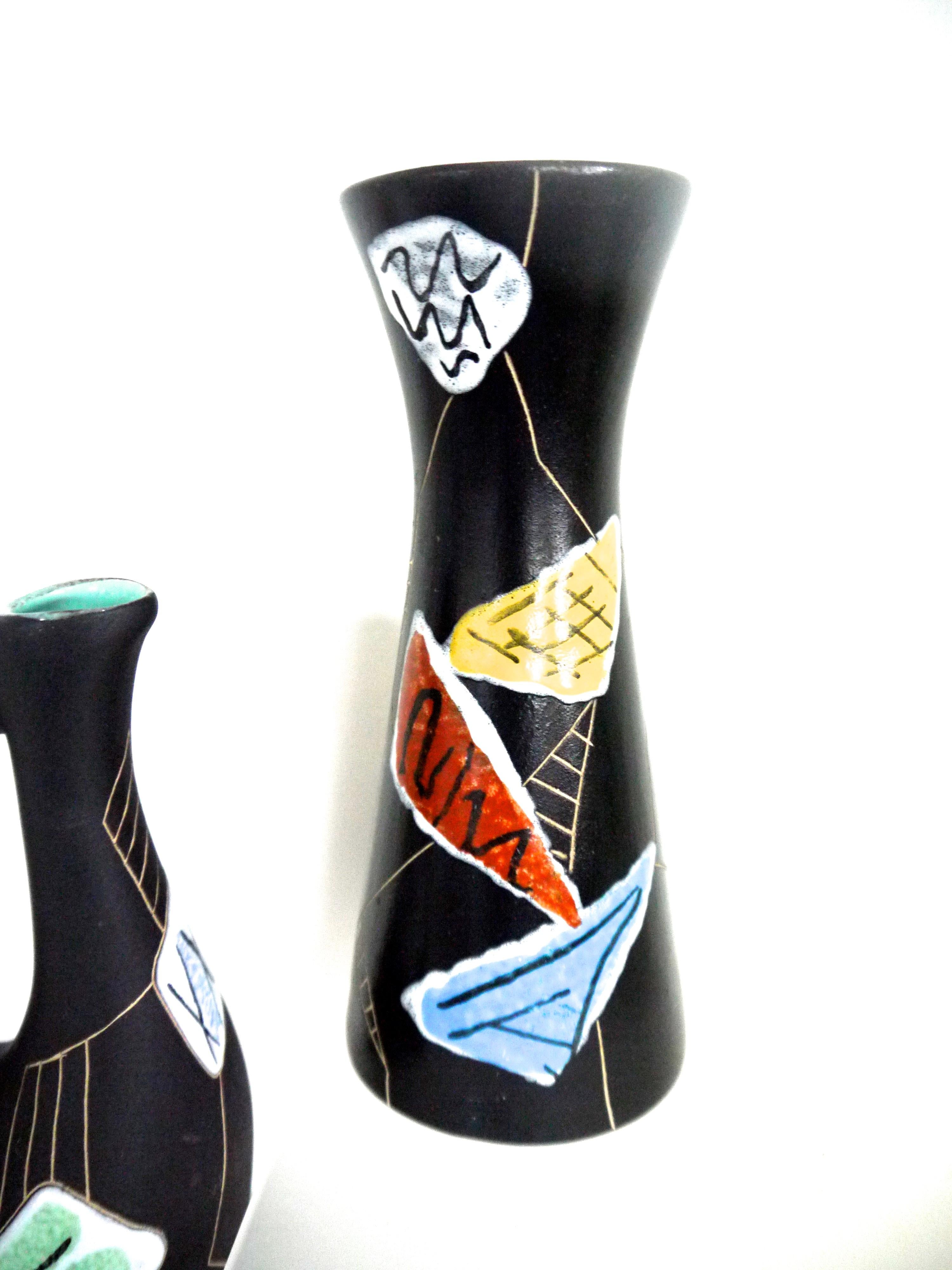 German Modernist Hand Painted Ceramic Pitcher 'small' 'Morroco' Design, 1950s For Sale 1