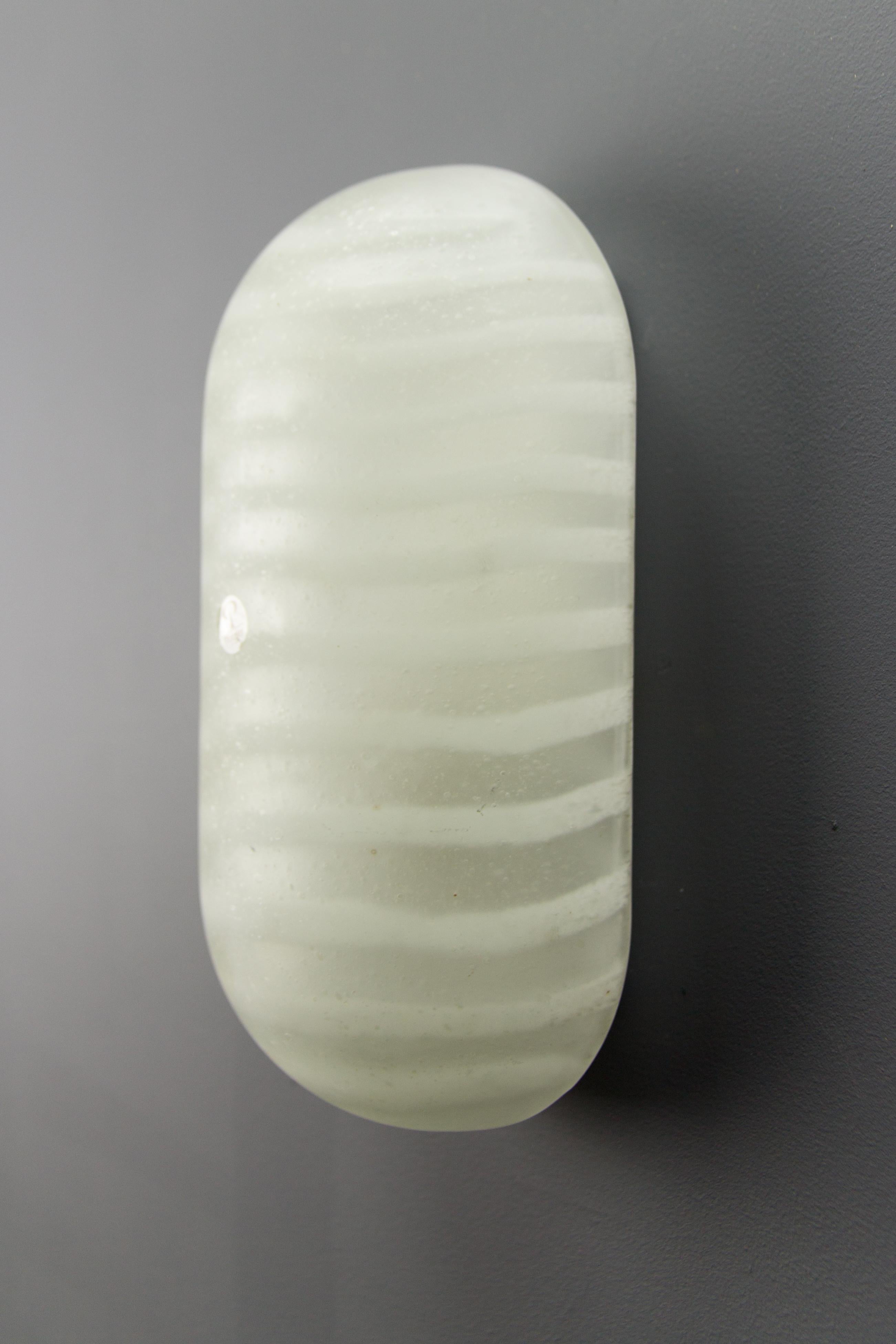 Frosted German Modernist Striped Glass Wall or Ceiling Lamp by Peill & Putzler, 1970s For Sale