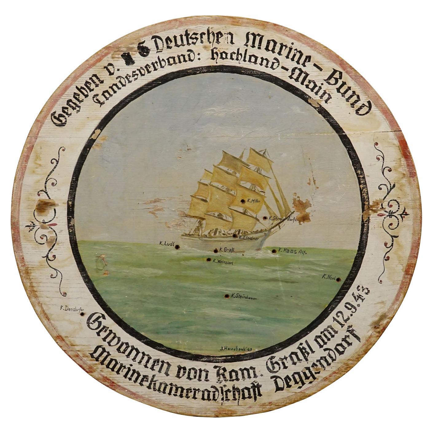 German Navy League Shooting Target Plaque with Sailing Ship 1943 For Sale