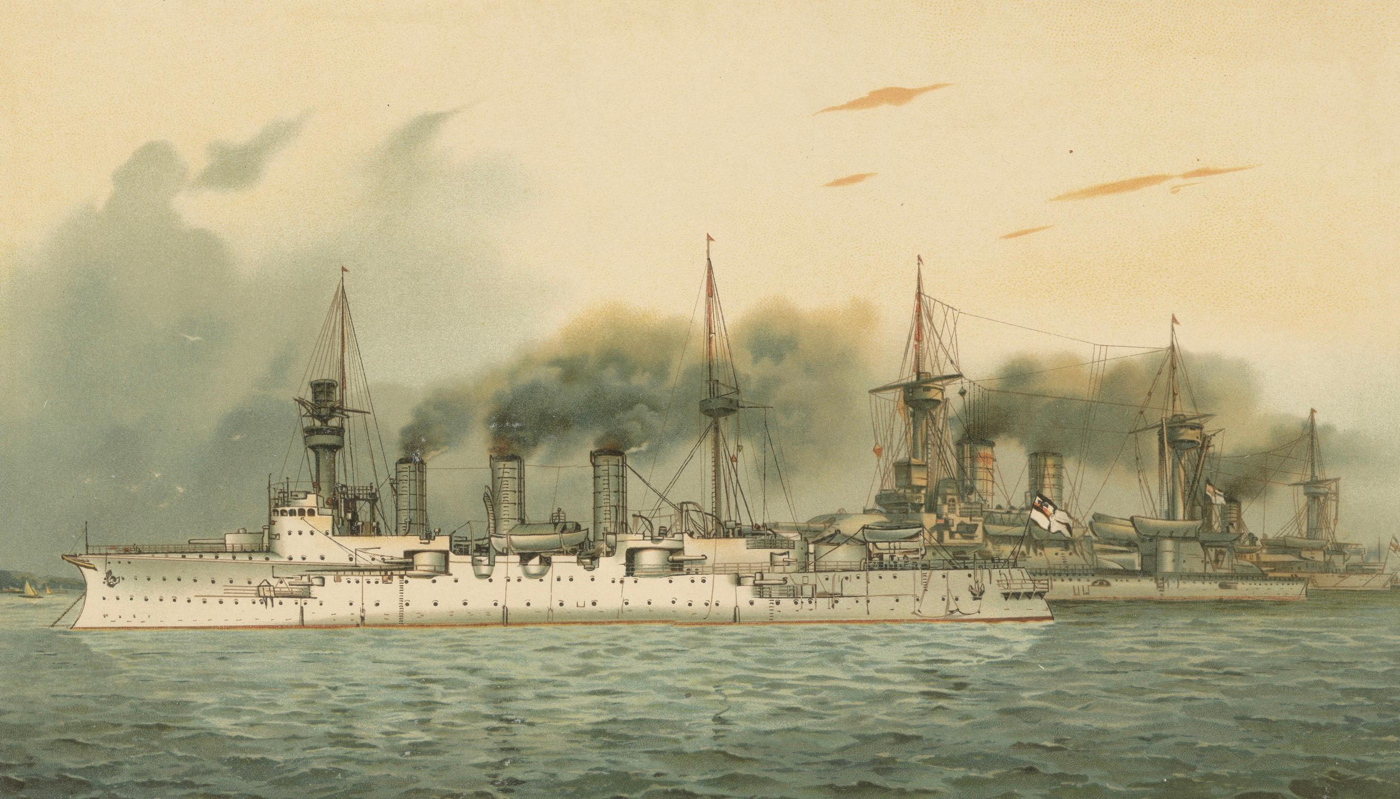 Squadriglia di addestramento della marina tedesca: con SMS Victoria Louise e altro, 1903 In condizioni buone in vendita a Langweer, NL