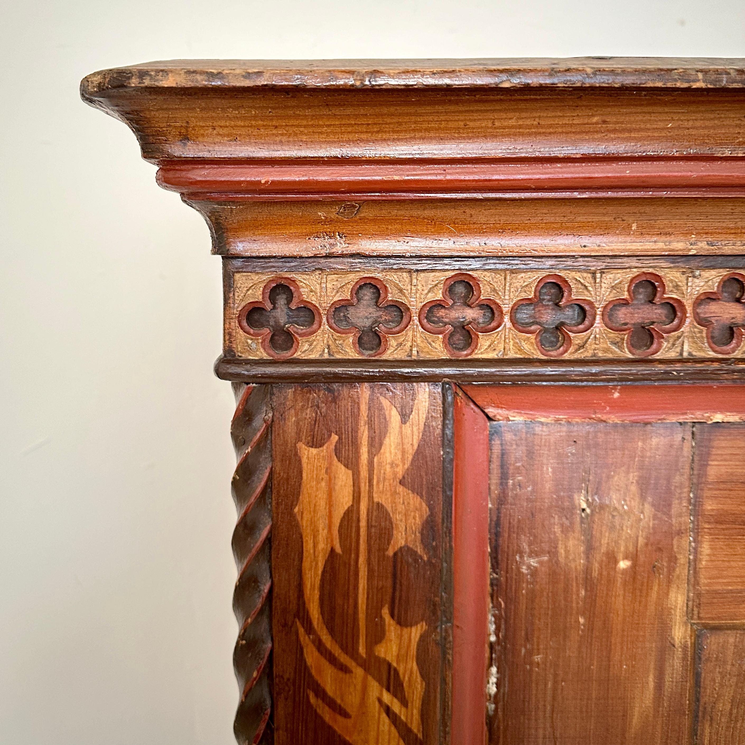 Late 19th Century German Neo-Gothic Painted and Carved Cupboard, around 1870 For Sale