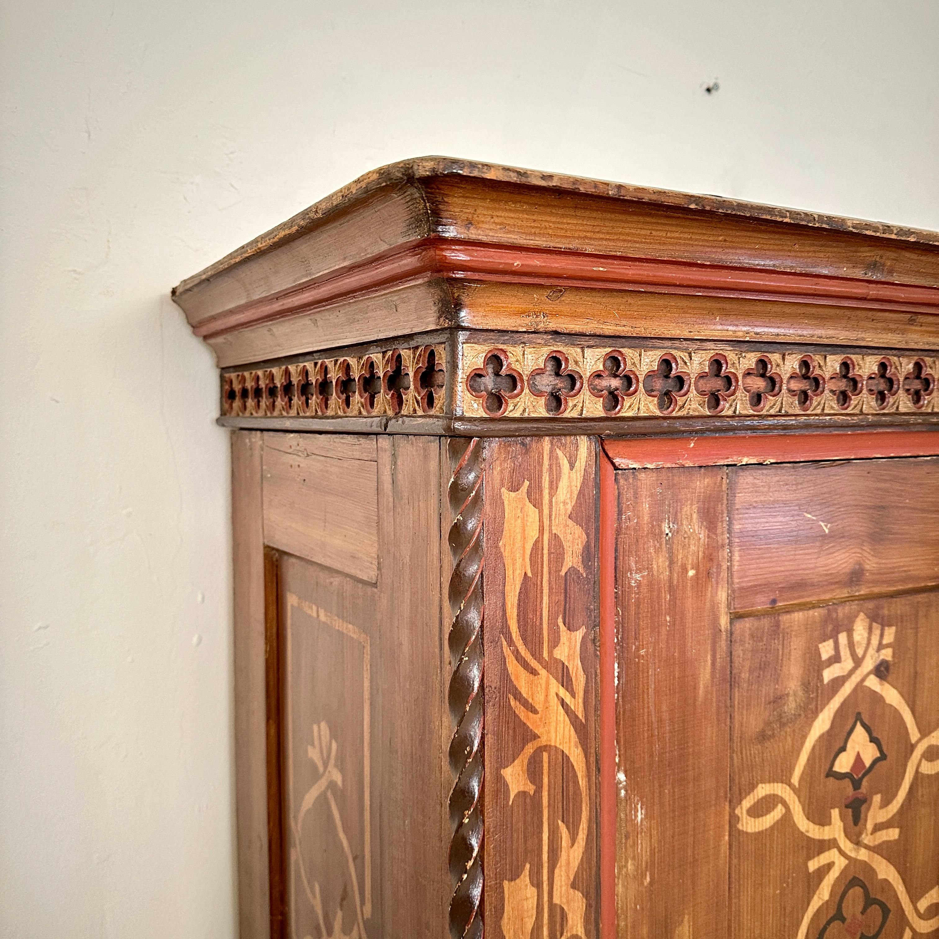 German Neo-Gothic Painted and Carved Cupboard, around 1870 For Sale 1