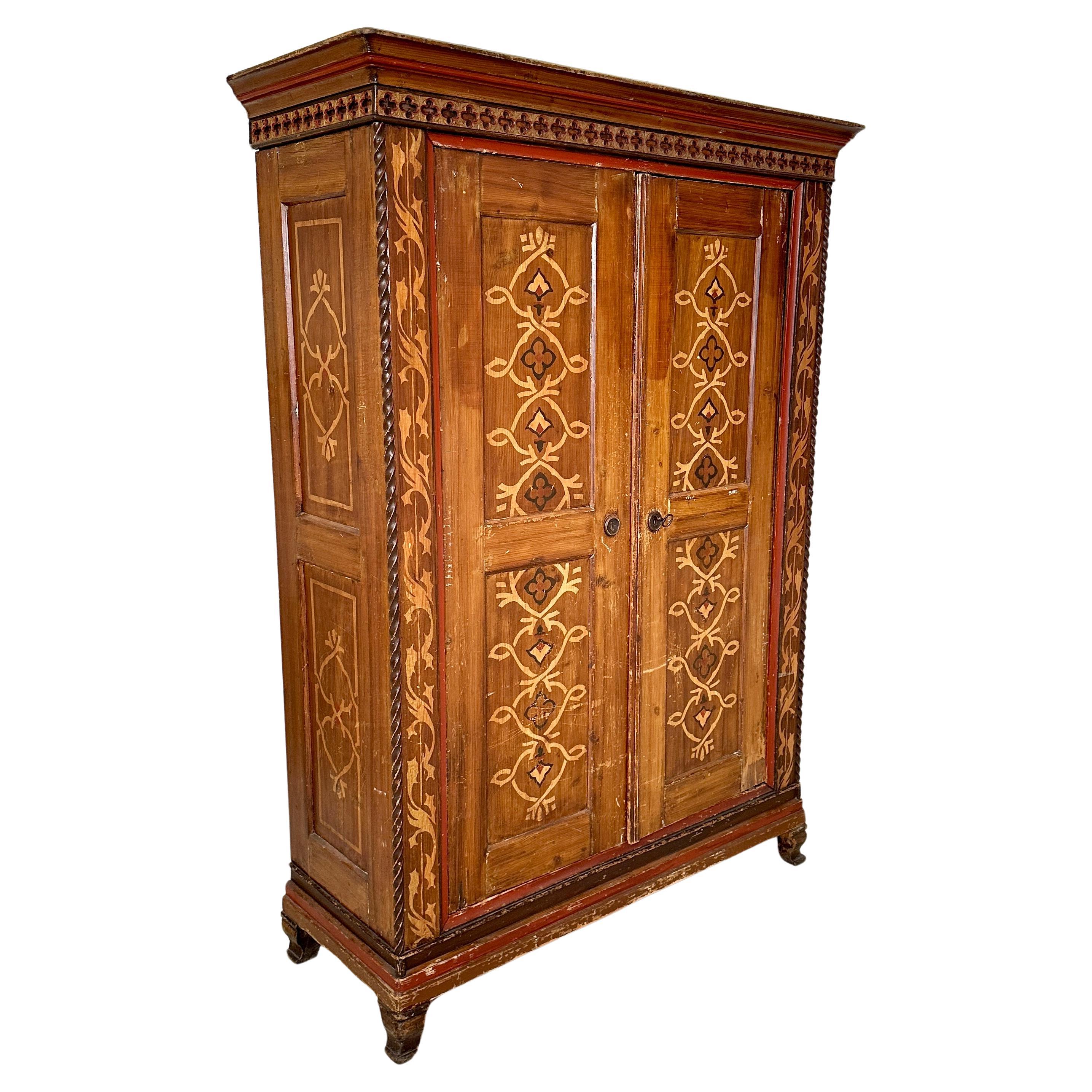 German Neo-Gothic Painted and Carved Cupboard, around 1870 For Sale