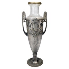 German Neoclassical Amphora Jar in Pewter and Glass, 1900s