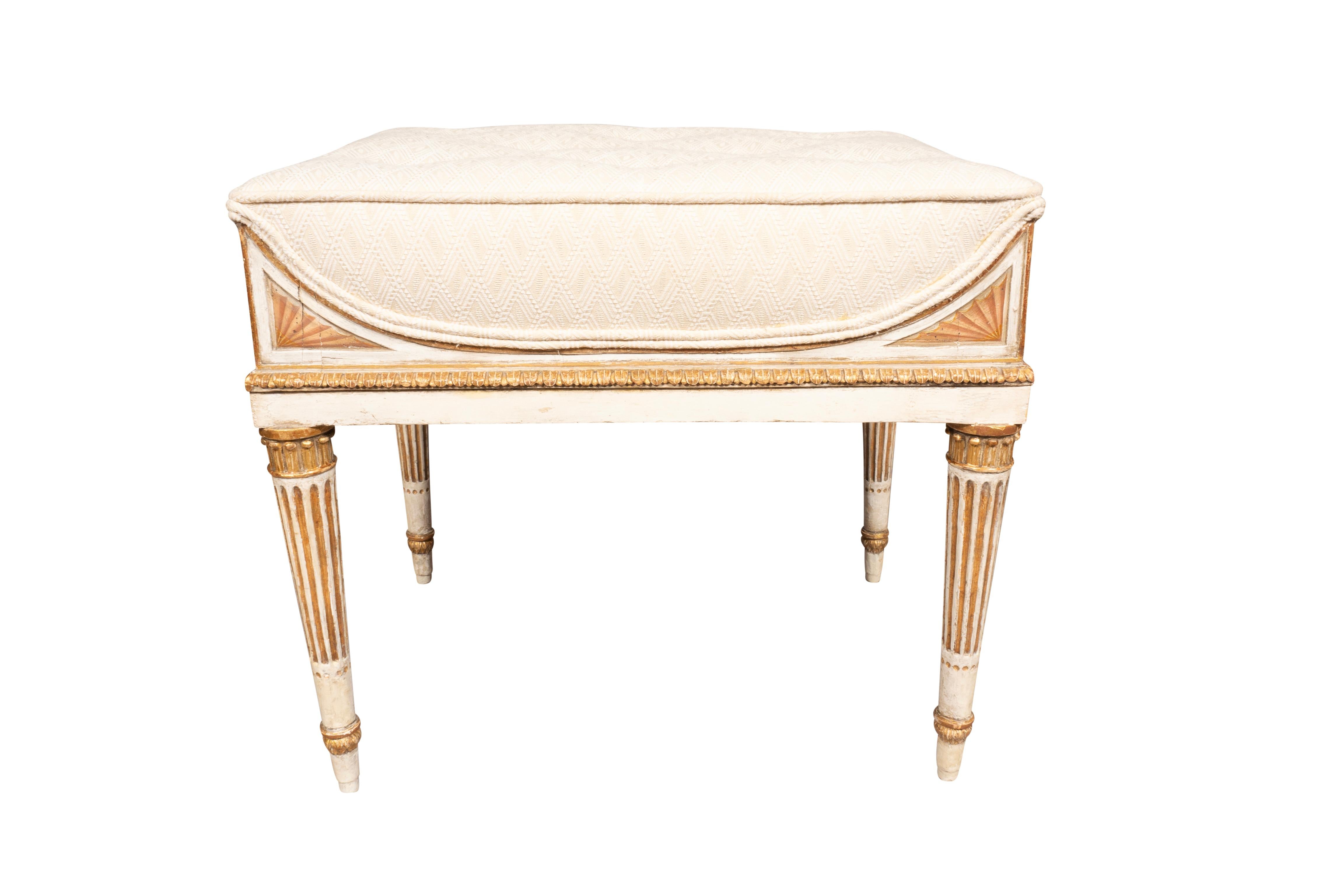 Late 18th Century  German Neoclassical Creme Painted And Giltwood Bench From Schloss Seelowitz For Sale