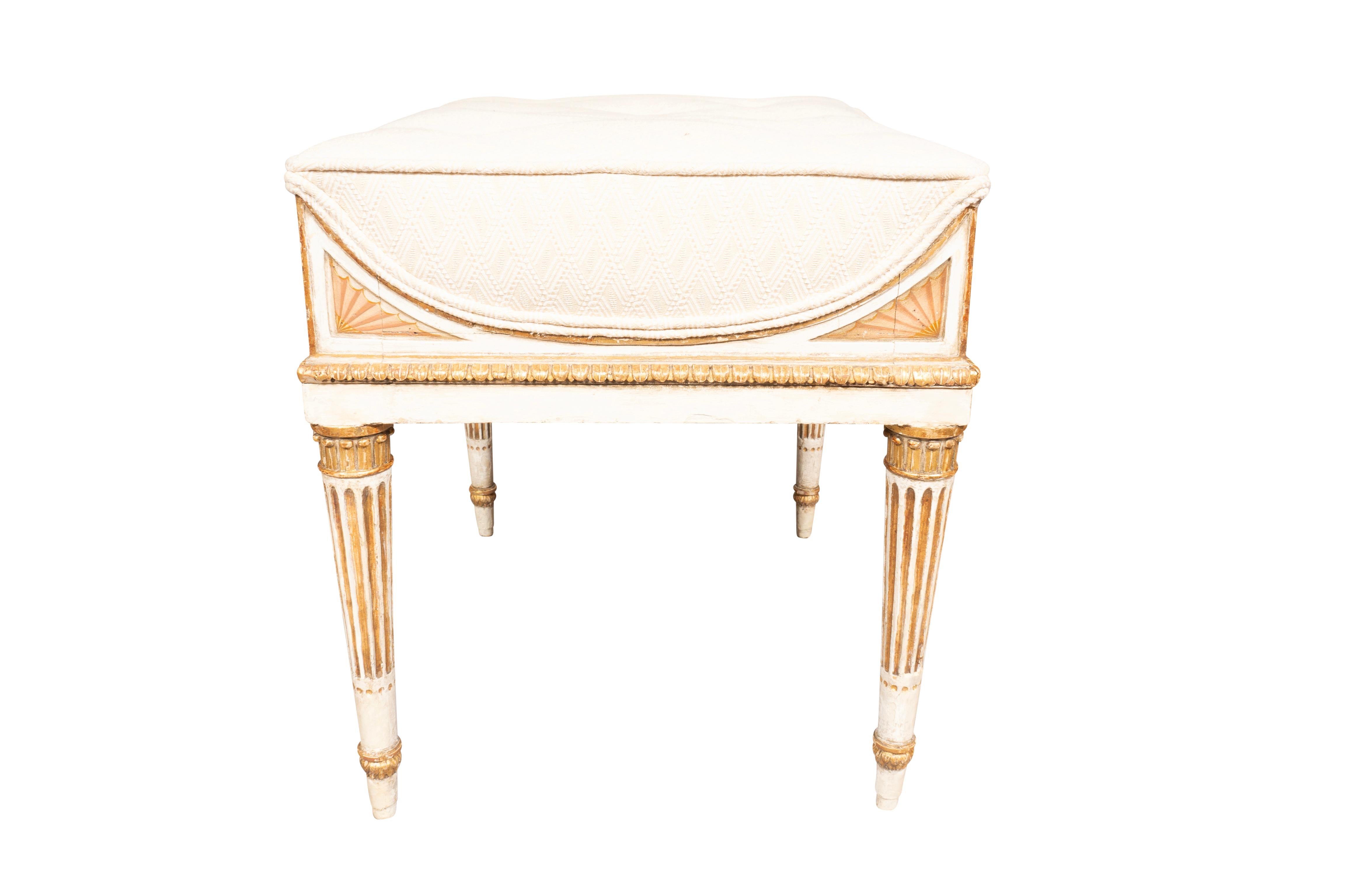 Wood  German Neoclassical Creme Painted And Giltwood Bench From Schloss Seelowitz For Sale