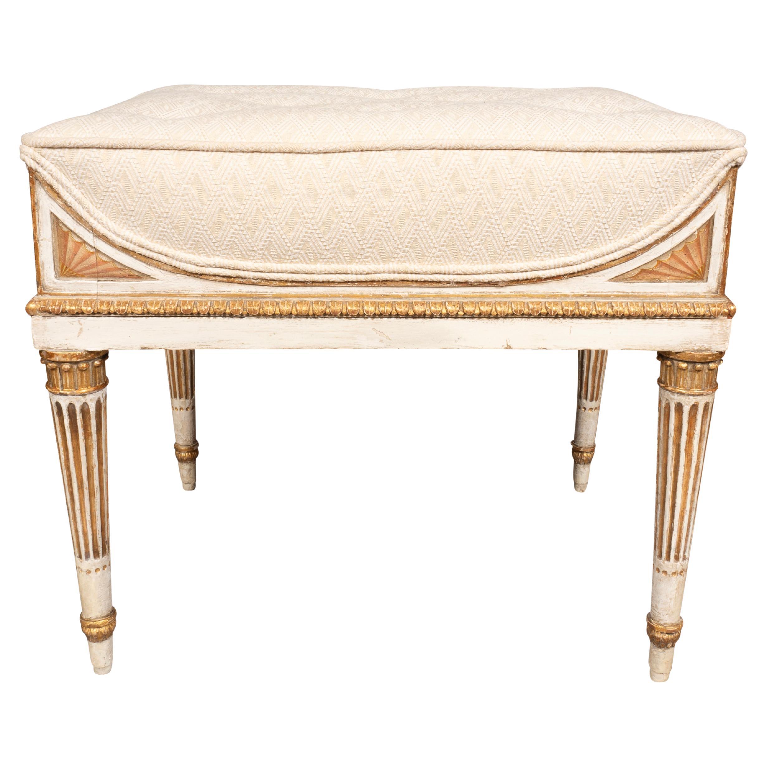  German Neoclassical Creme Painted And Giltwood Bench From Schloss Seelowitz For Sale