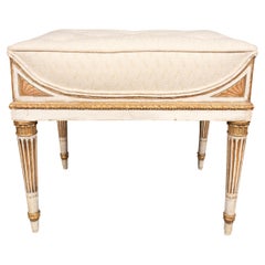 Antique  German Neoclassical Creme Painted And Giltwood Bench From Schloss Seelowitz