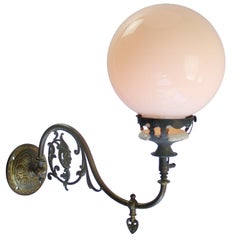 German Neoclassical Industrial Opaline Glass Converted Gas Sconce Wall Lamp 1910