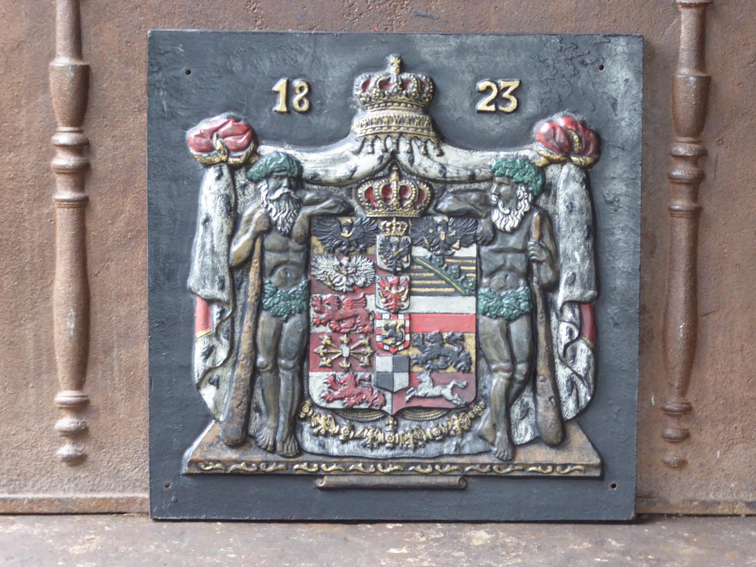 Cast German Neoclassical Style Coat of Arms Fireback / Backsplash For Sale