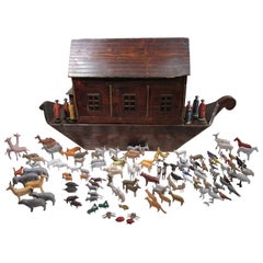 Antique German Noah's Ark with One Hundred Thirty Animals plus Noah and Family