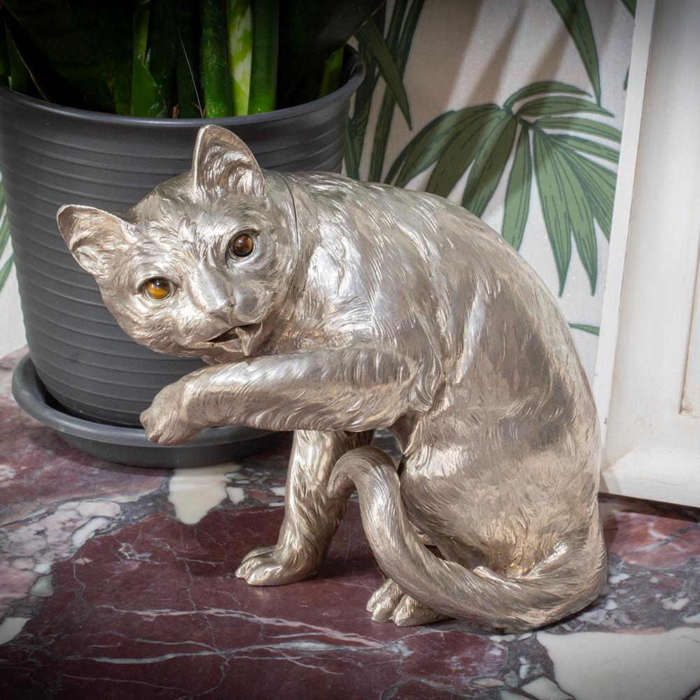 German Novelty Silver Cat by Ludwig Neresheimer & Co For Sale 5