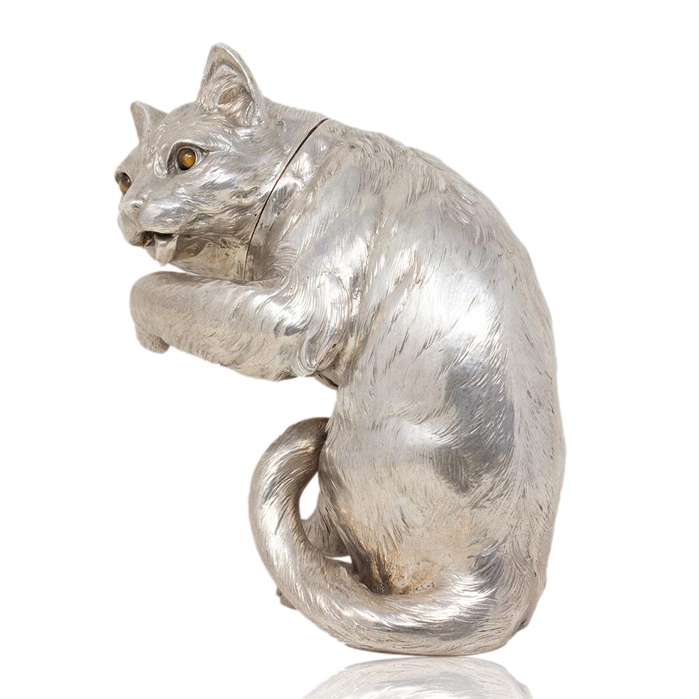 Art Nouveau German Novelty Silver Cat by Ludwig Neresheimer & Co For Sale