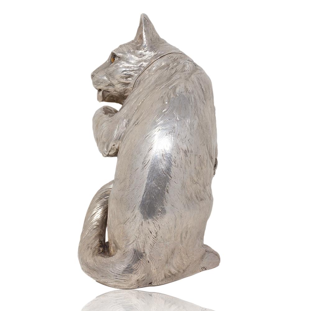 Cast German Novelty Silver Cat by Ludwig Neresheimer & Co For Sale