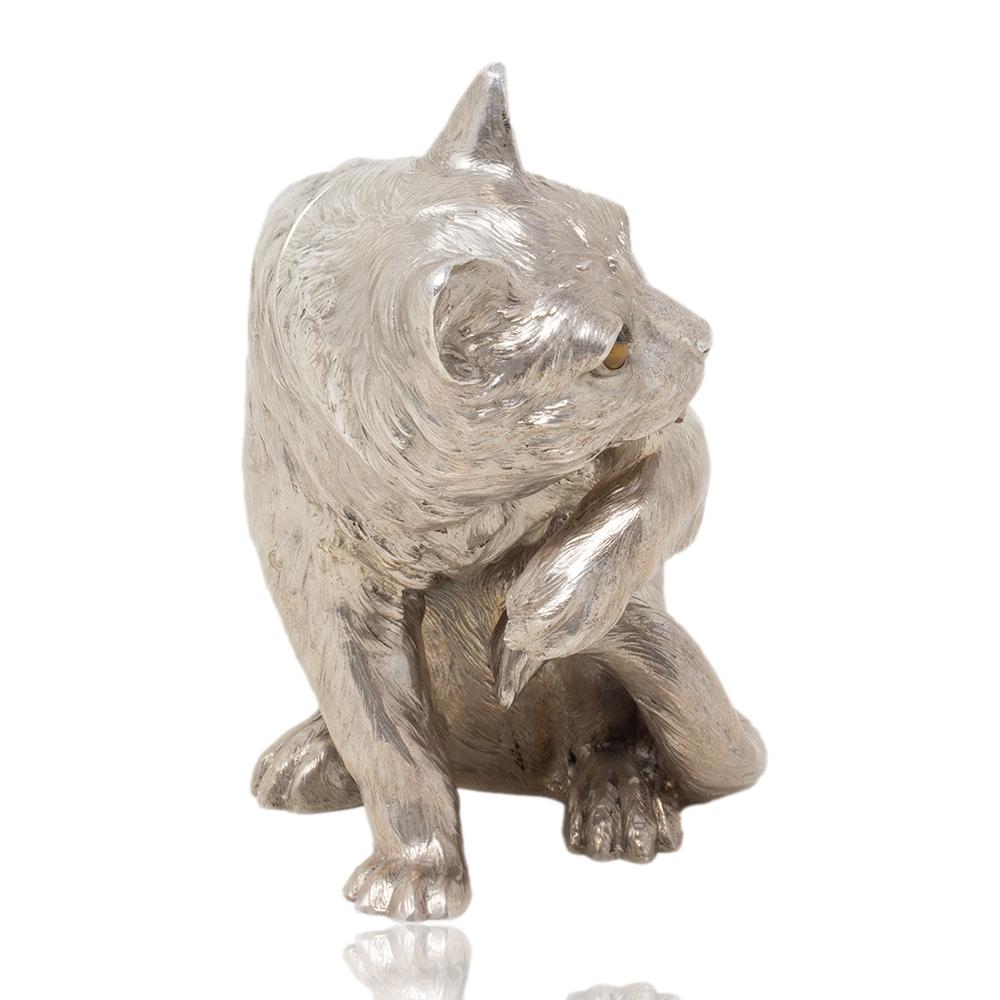 Early 20th Century German Novelty Silver Cat by Ludwig Neresheimer & Co For Sale