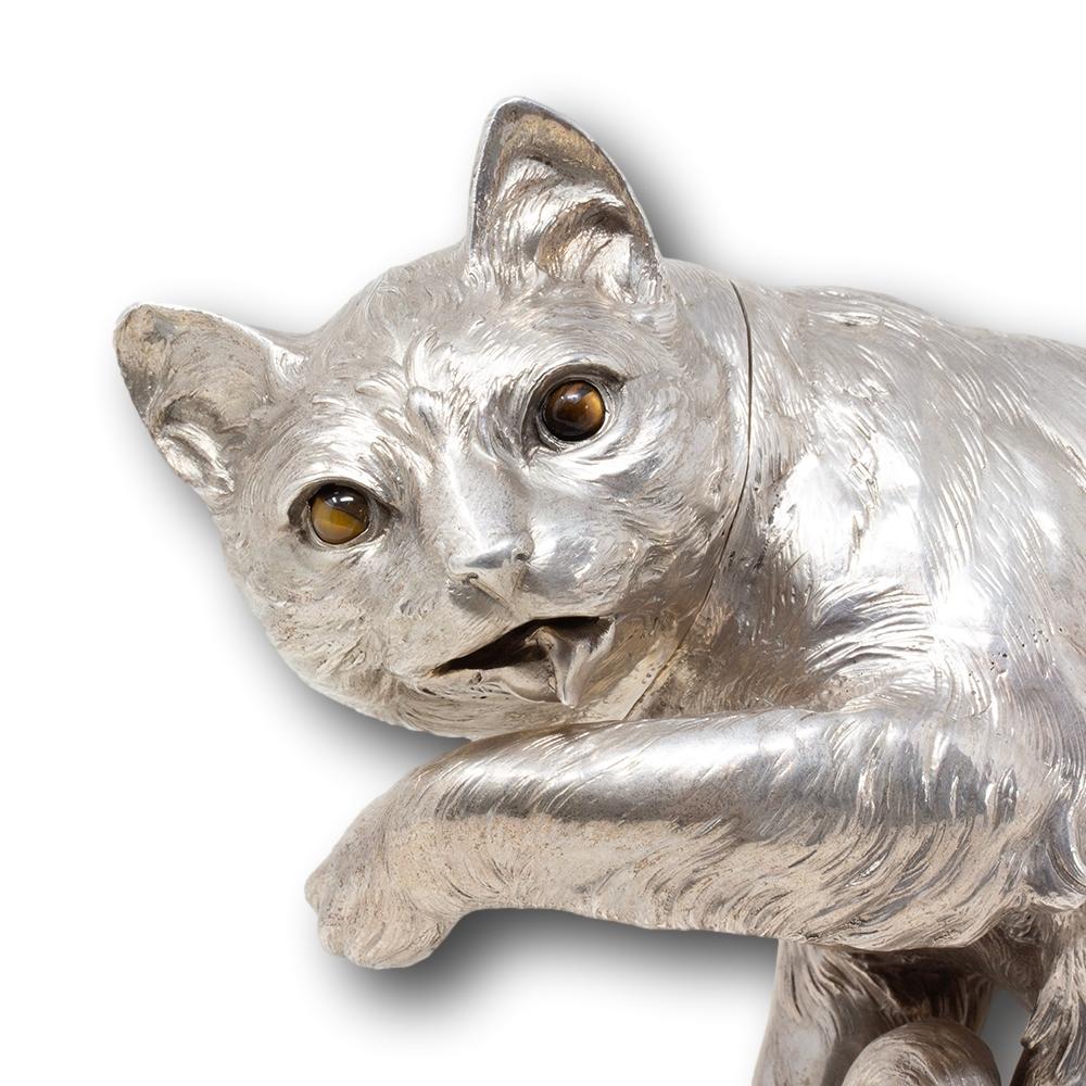 German Novelty Silver Cat by Ludwig Neresheimer & Co For Sale 1