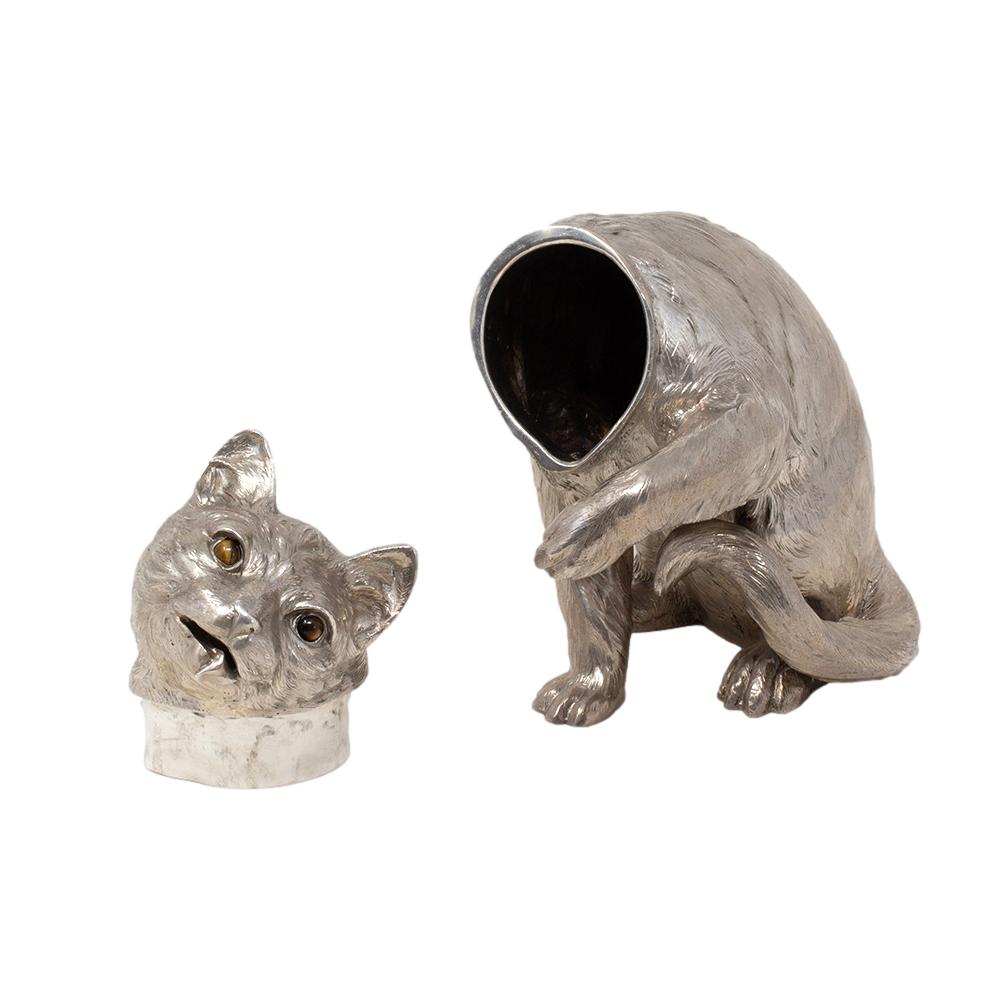 German Novelty Silver Cat by Ludwig Neresheimer & Co For Sale 3