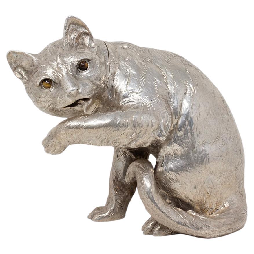German Novelty Silver Cat by Ludwig Neresheimer & Co For Sale
