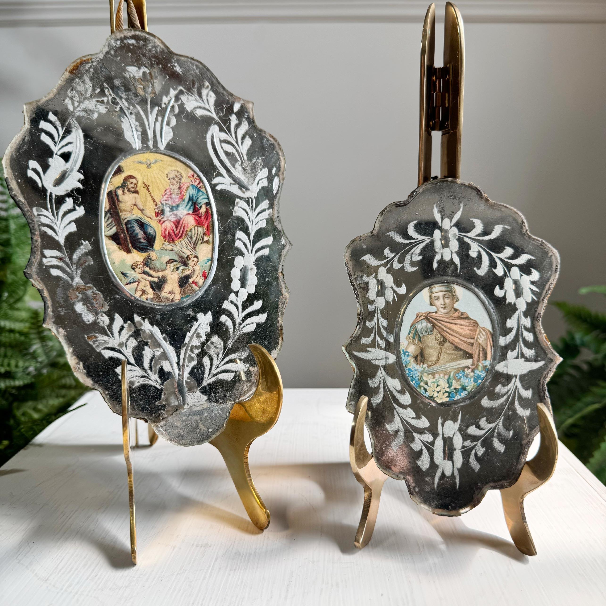 Hand-Painted German Nuns' Mirrors circa 1800 For Sale