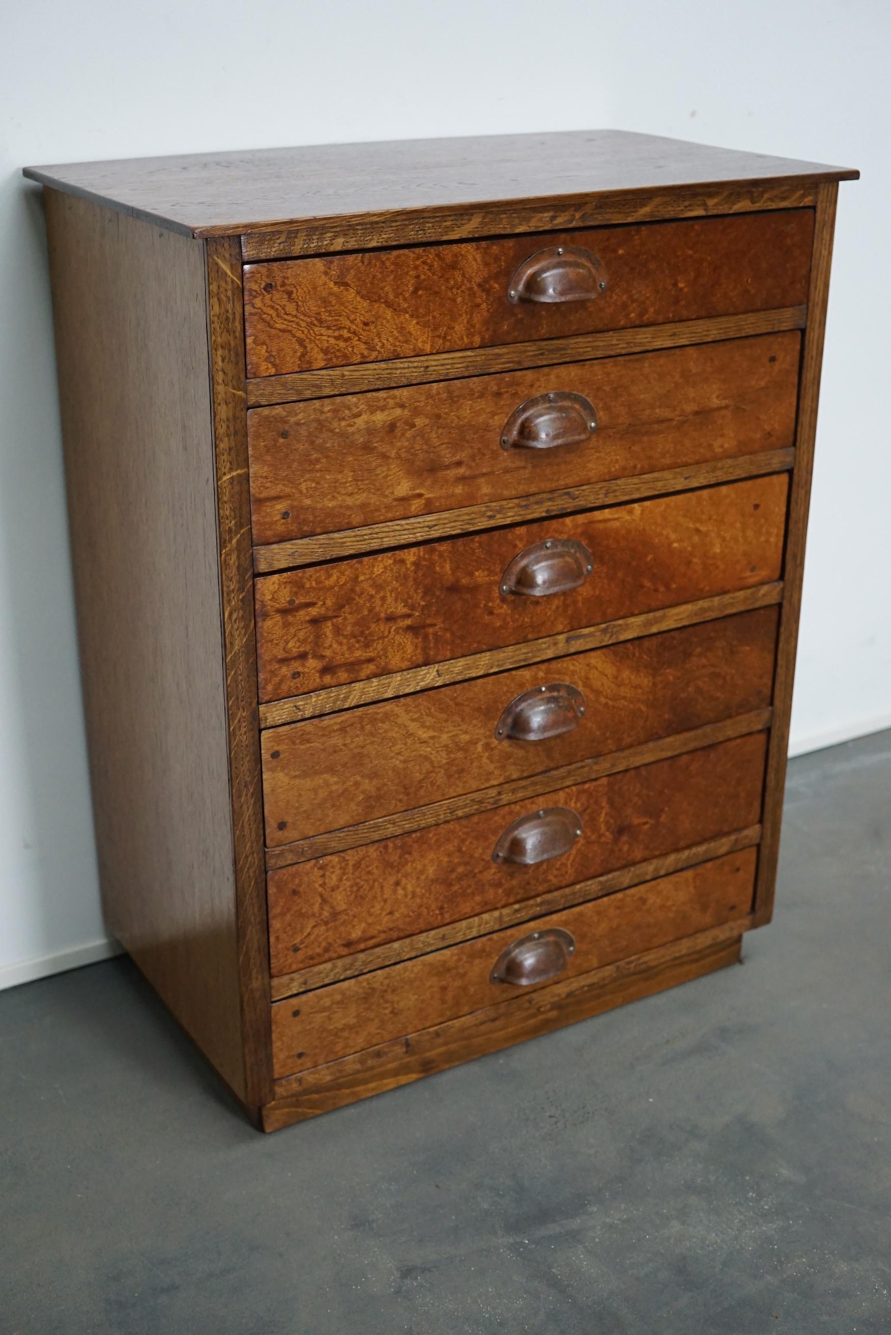 Industrial German Oak Apothecary Cabinet, Mid-20th Century
