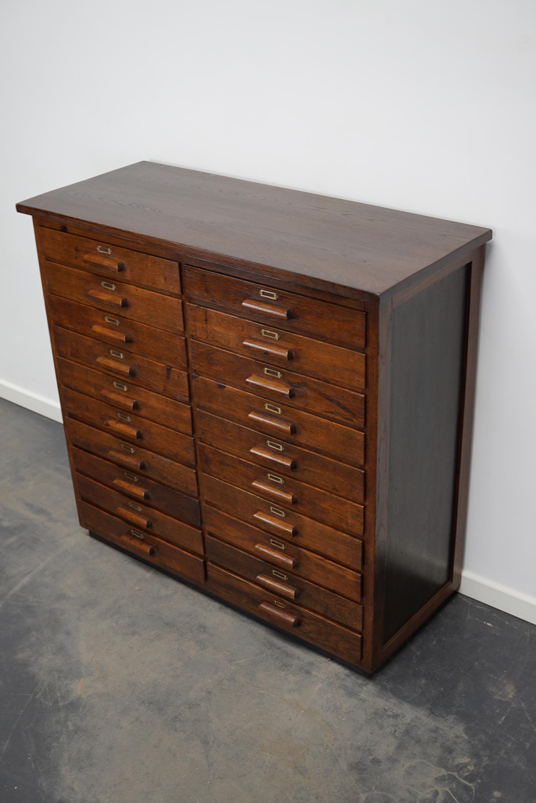 Industrial German Oak Apothecary Cabinet or Bank of Drawers, 1930's