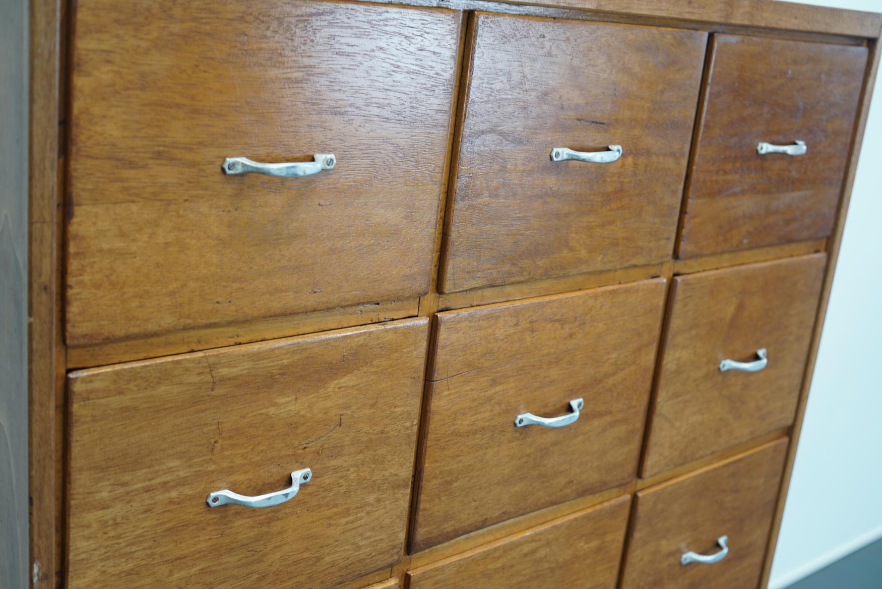 Mid-20th Century German Oak Apothecary Cabinet or Bank of Drawers, 1950s